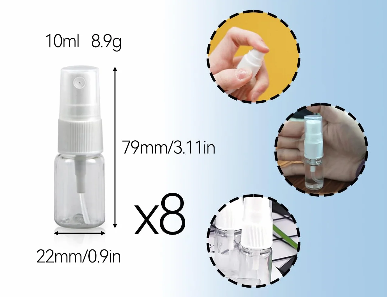 ZoeTekway 8 sztuk 10 ml butelka do rozpylania kosmetyków przenośny rozpylacz kosmetyczny, miniaturowe butelki zapachowe