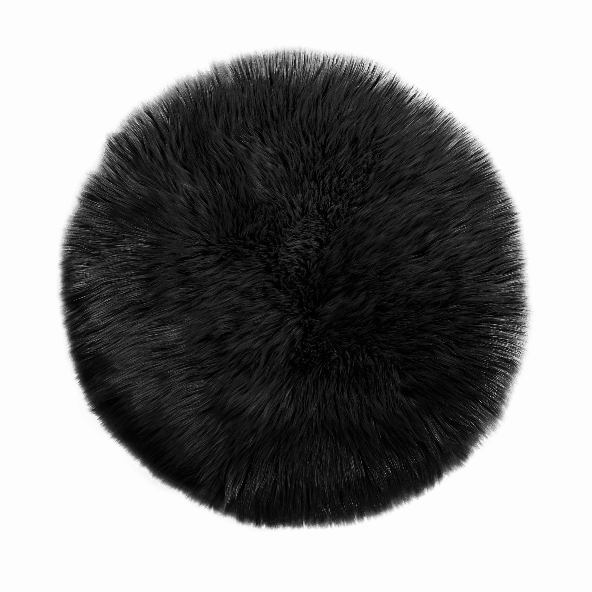 Dywan Z Imitacji Owczej Skóry Czarny 30cm Okrągły Sztuczne Futro Zmywalny