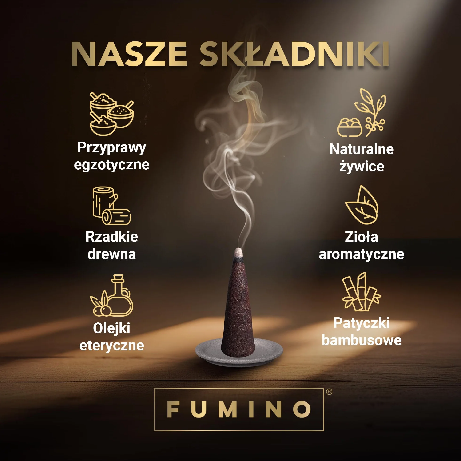 Fumino Zapach Kalifornijskiej Białej Szałwii Kadzidełka Stożkowe z Przepływem Zwrotnym 15 sztuk Masala Agarbatti Joss