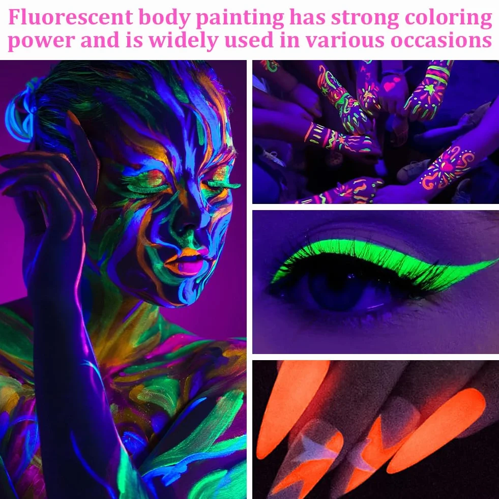 LOPHE Fluorescencyjne kredki do makijażu twarzy i ciała, 10 kolorów zmywalne UV fluorescencyjne kolorowe neonowe zestawy farb do ciała, bezpieczna i nietoksyczna farba do ciała na imprezy, cosplay