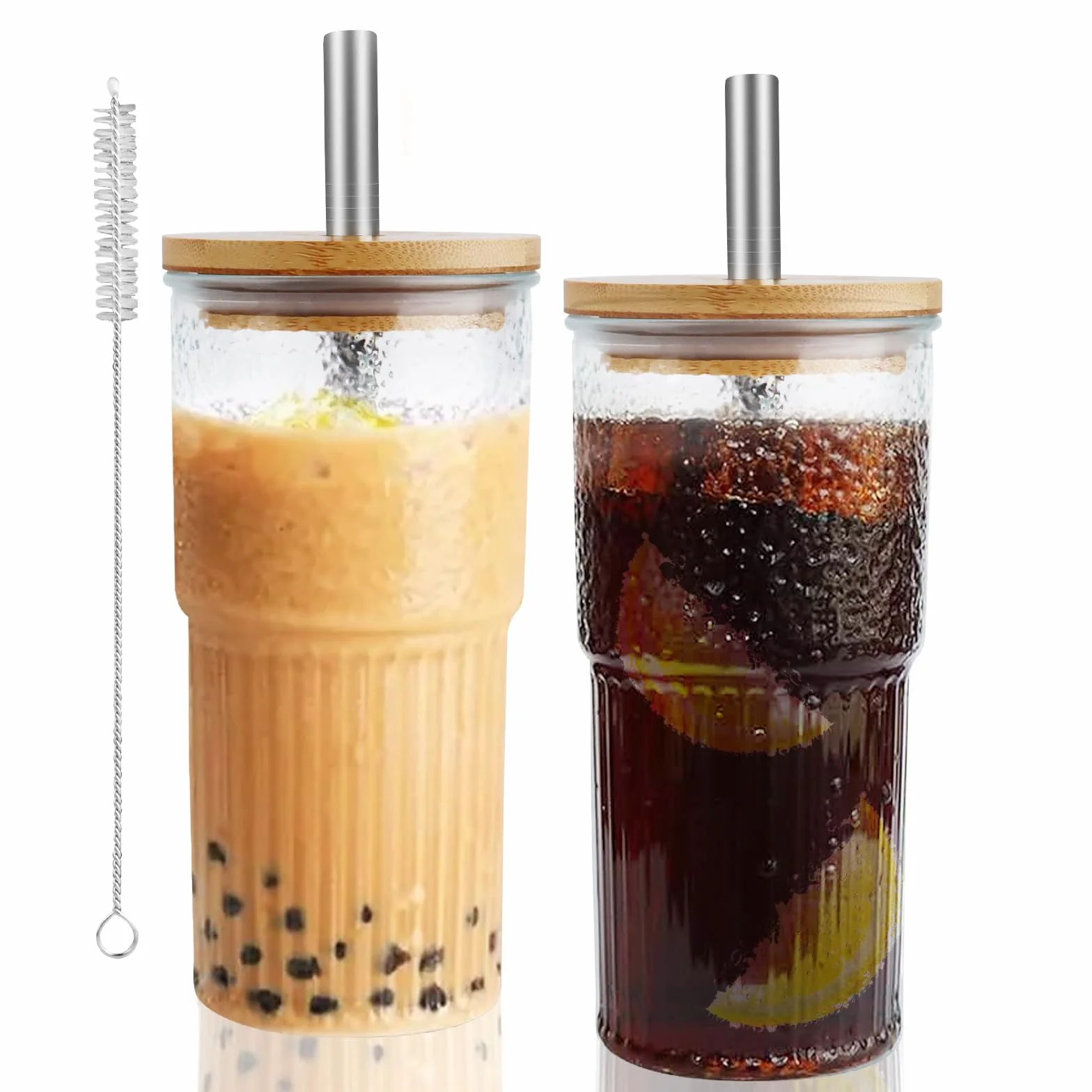Kubek ze stali nierdzewnej z pokrywką i słomką 2 x 600 ml do napojów