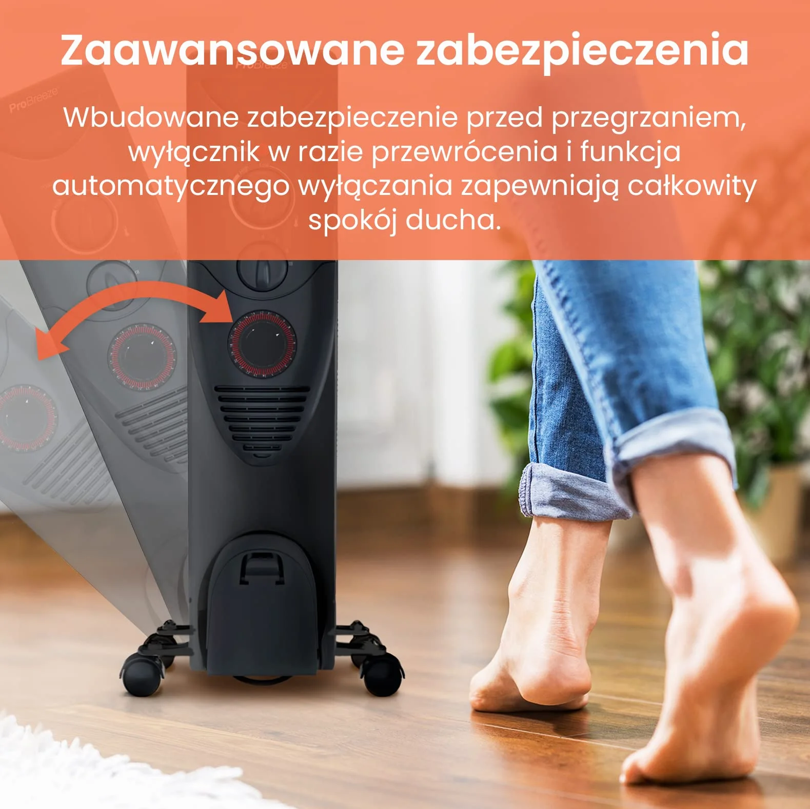 ProBreeze Olejowy Grzejnik Elektryczny 2500W z Termostatem 24h Timer 3 Poziomy Mocy Czarny