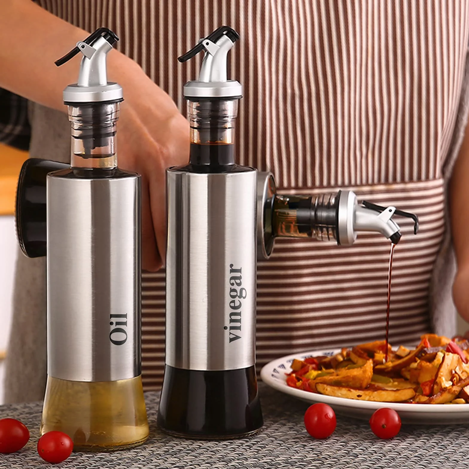 Dozownik Oliwy z Oliwek i Octu 300 ml 2 Opakowania Lejek Narzędzie do Grillowania
