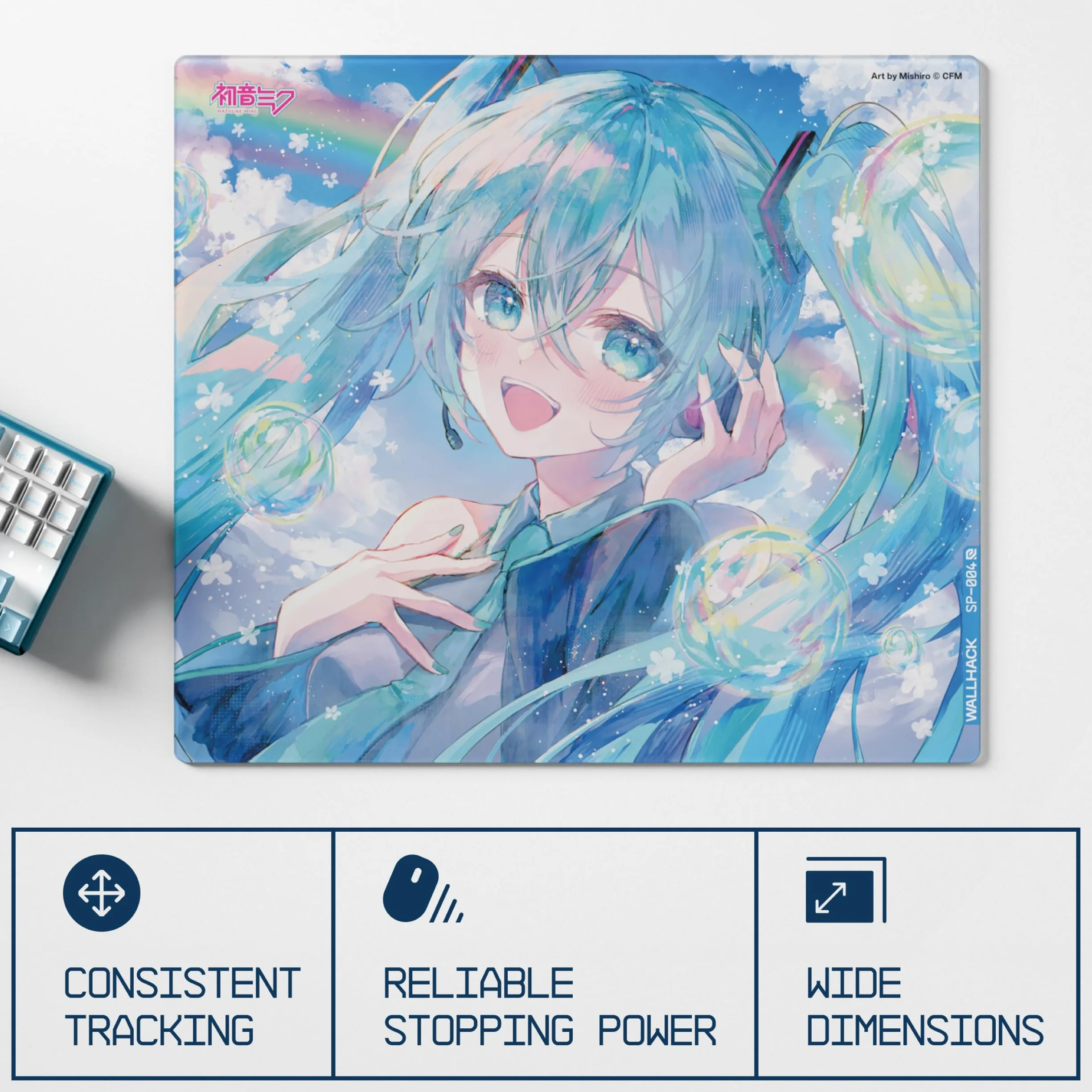 Podkładka pod Mysz Gamingowa Wallhack x Hatsune Miku – Wersja Współpracy SP-004 | Motyw Summer Miku | Profesjonalna Szybka Powierzchnia (Szkło Hartowane) | Duży Rozmiar 49 x 43 cm
