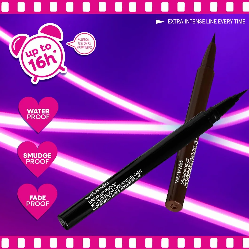 Wet n Wild Mega Last Breakup Proof Liquid Eyeliner, Brązowy Eyeliner w Pisaku, Wodoodporny, Szybkoschnący, Odporny na Rozmazywanie, 16-Godzinna Trwałość, Brown