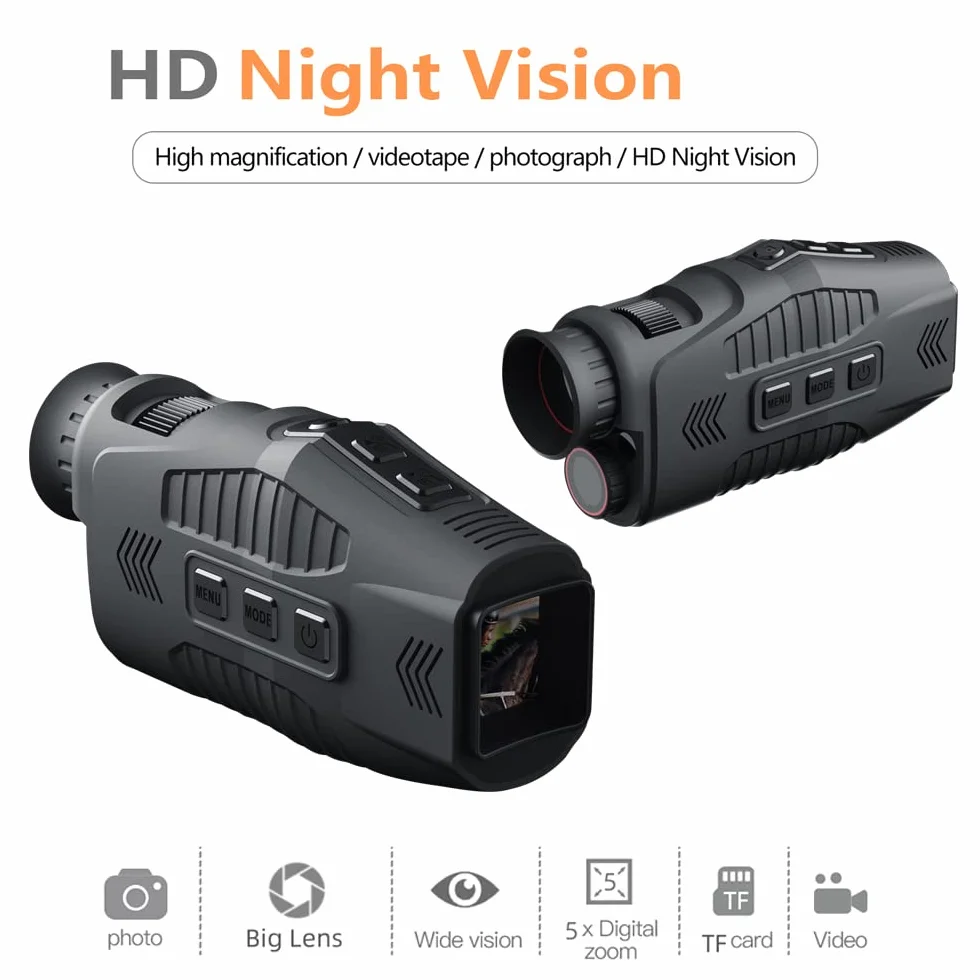 noktowizor, Mulcort 1080P przenośny monokularowy noktowizor na podczerwień urządzenie dzień noc użyj zdjęć wideo strzelanie cyfrowy zoom 5 x 300 m, pełna ciemność, odległość widzenia
