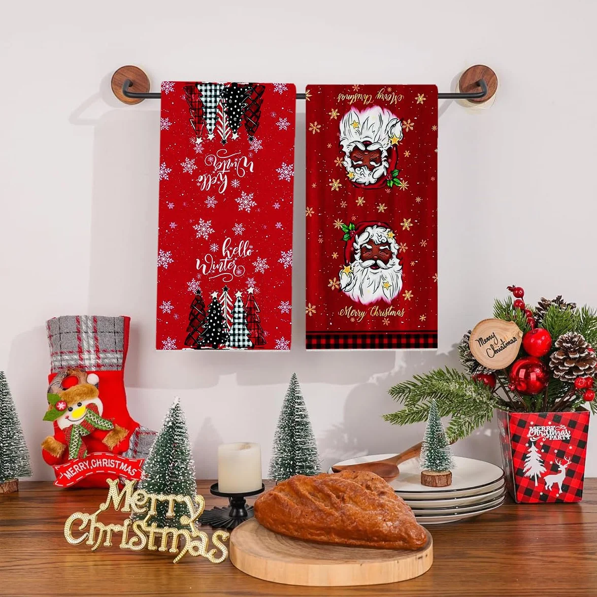 LEBKFT 2 Ręczniki Bożonarodzeniowe, Kuchenne, 45 x 66 cm, Prane w Pralce, Czerwone, Miękkie Poliestrowe Na Stół Łazienkowy