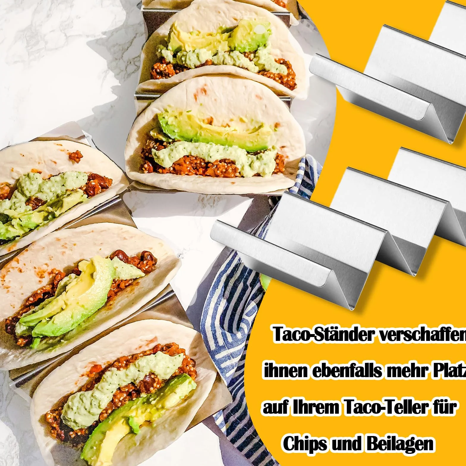 Stalowe Uchwyty do Taco w Kształcie Fali, Nadają się do Mycia w Zmywarce, do Przechowywania Tacos i Kanapek