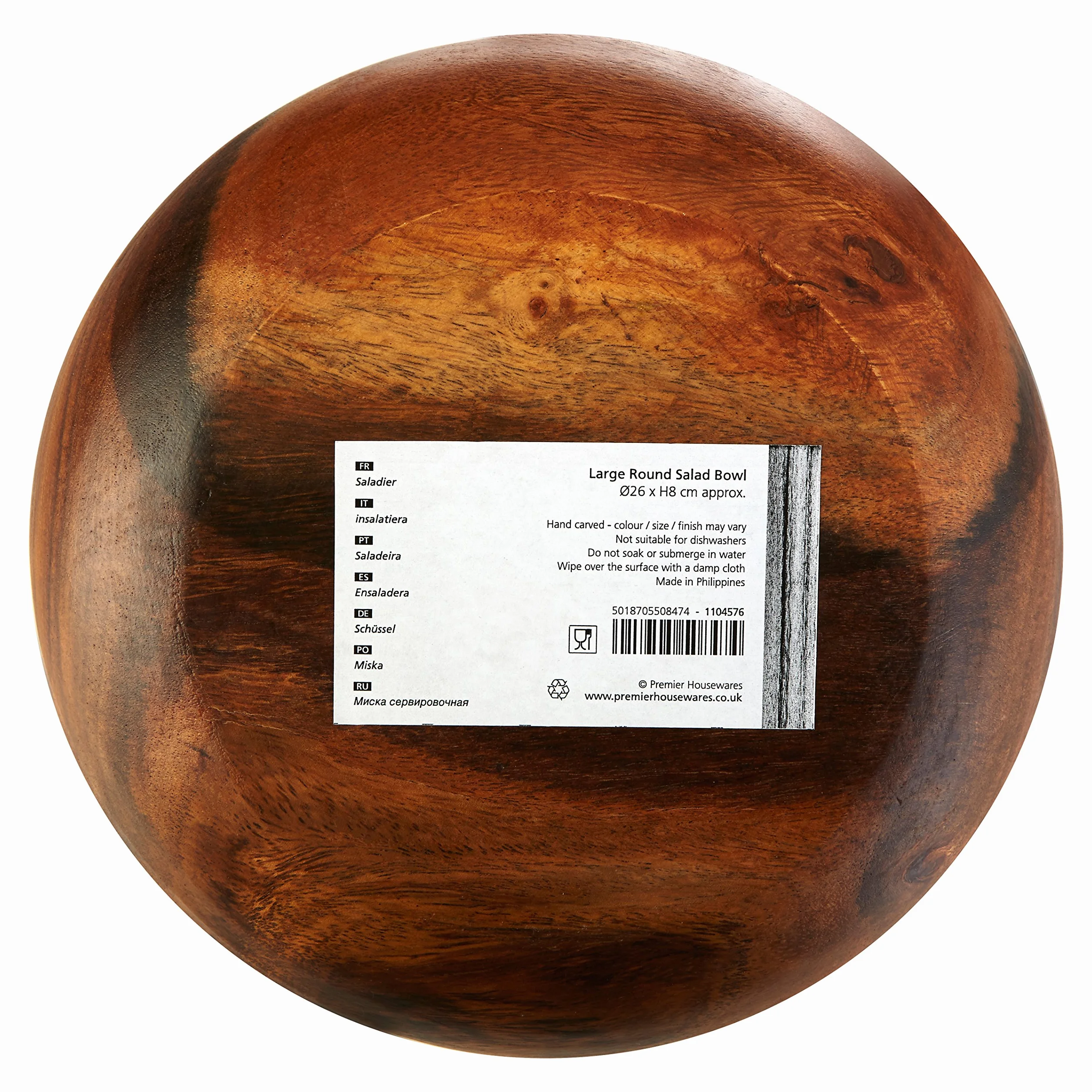 Premier Housewares Duża salaterka z drewna Acacia Kora Okrągła miska 26 cm