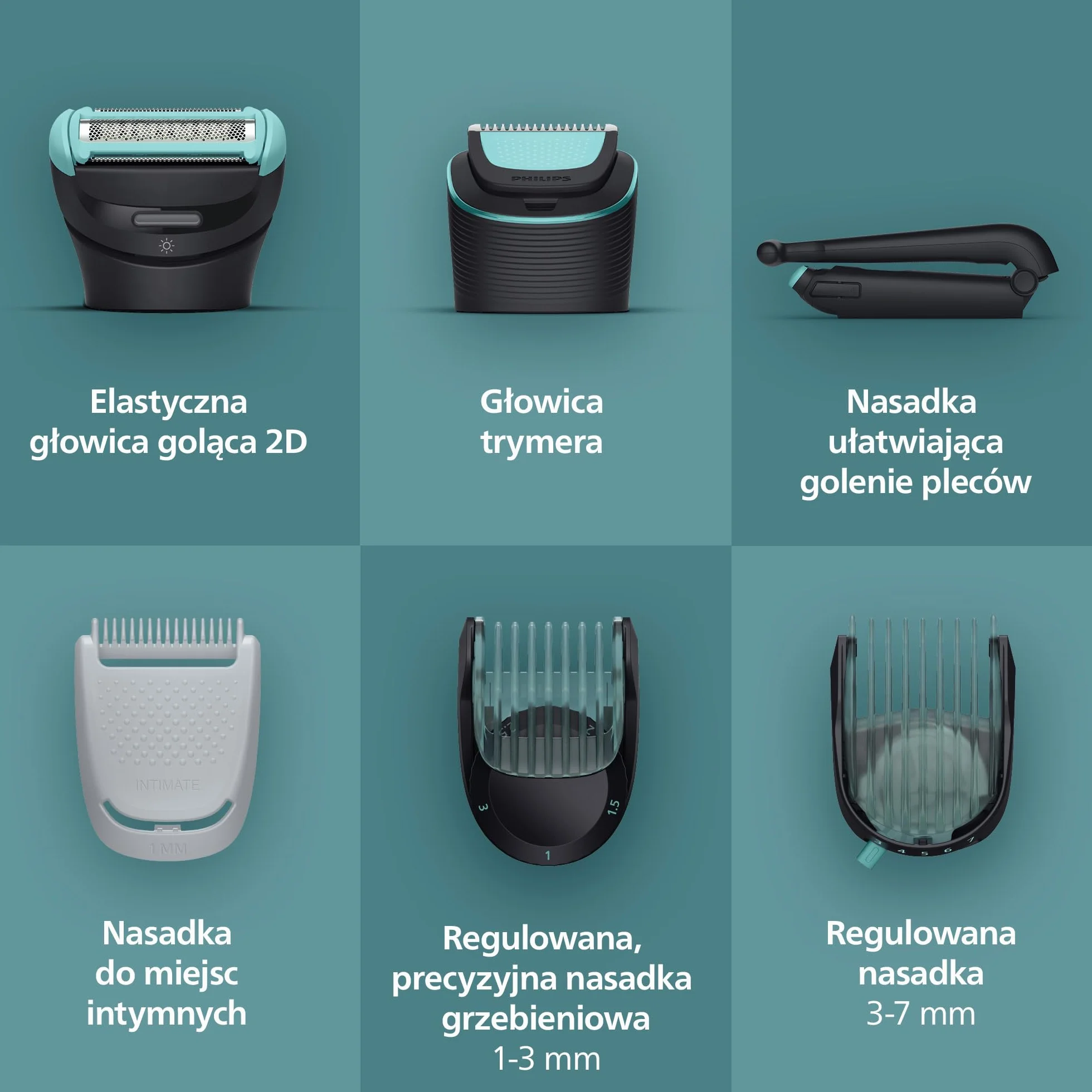Philips Body Groomer Seria 7000 – trymer do ciała głowicą golącą 2D Triple Protect, precyzyjne i delikatne golenie okolic intymnych, pełni wodoodporny, jego czas działania wynosi 120 minut, BG7480/15