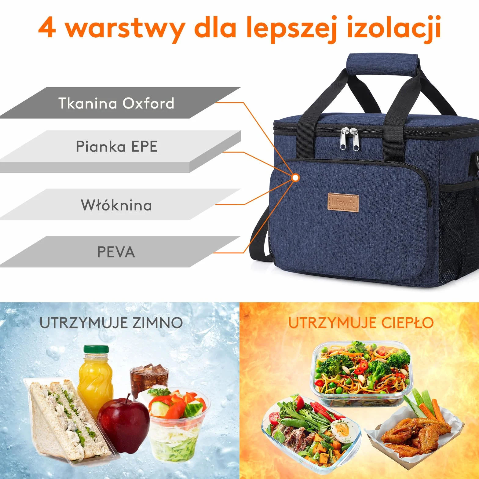 Lifewit Torba Termiczna Lunch Bag 9L Granatowy Dwuwarstwowa Cooler Praca Podróż Piknik