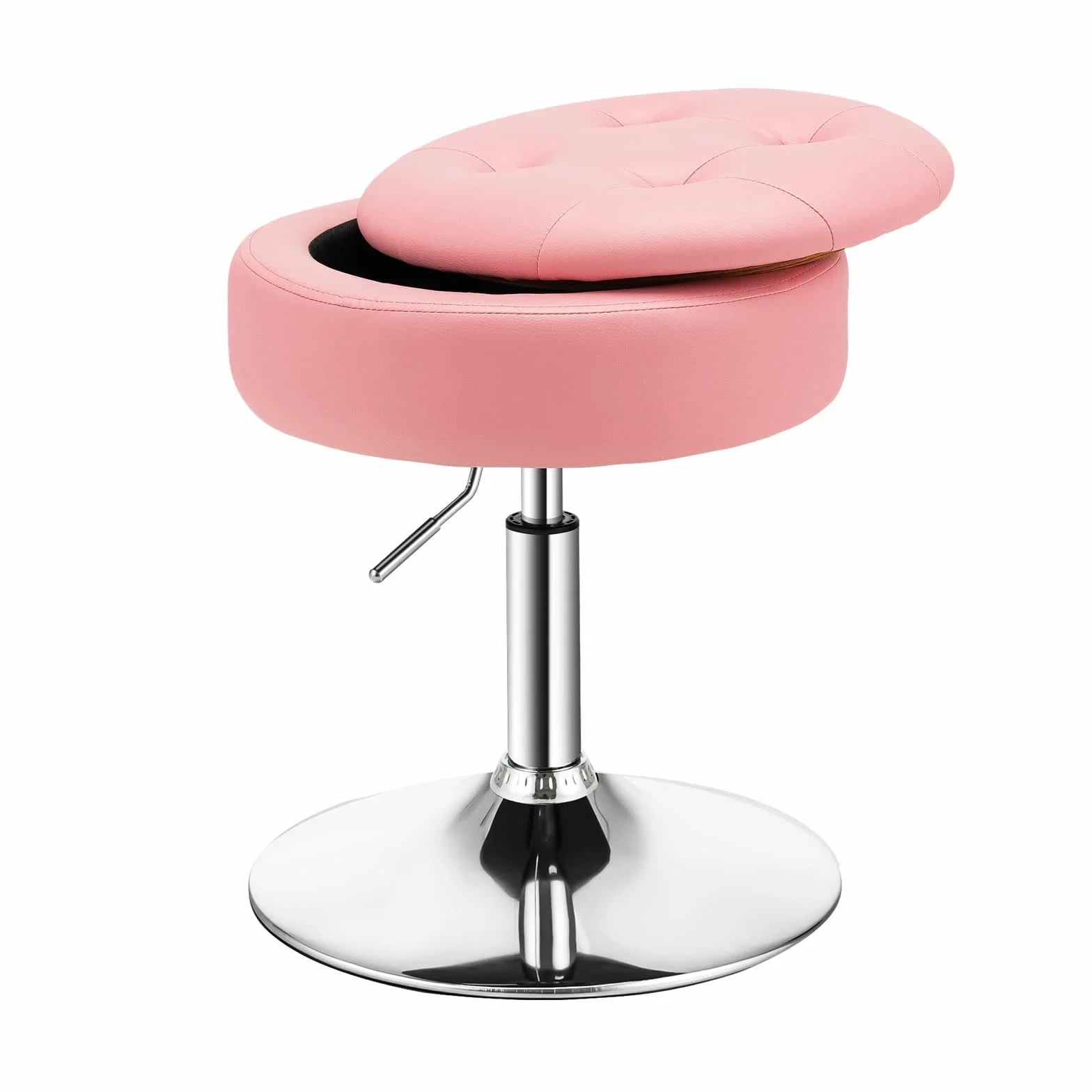 COSTWAY Taboret do Makijażu Obracany 360°, Toaletki z Miejscem do Przechowywania, Wysokość Siedziska 51-66 cm, Tapicerowany, Różowy
