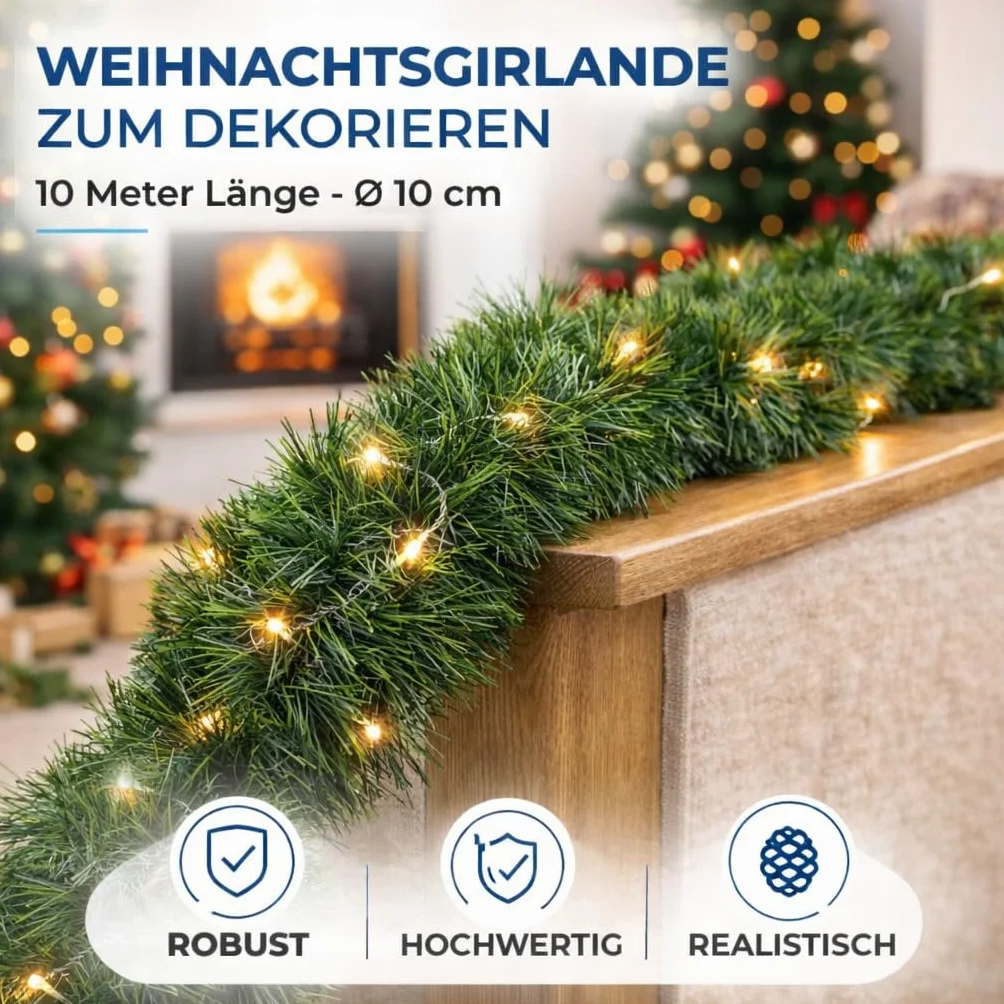 Zielona girlanda bożonarodzeniowa XXL 10 metrów sztuczna jodłowa Ø 10 cm