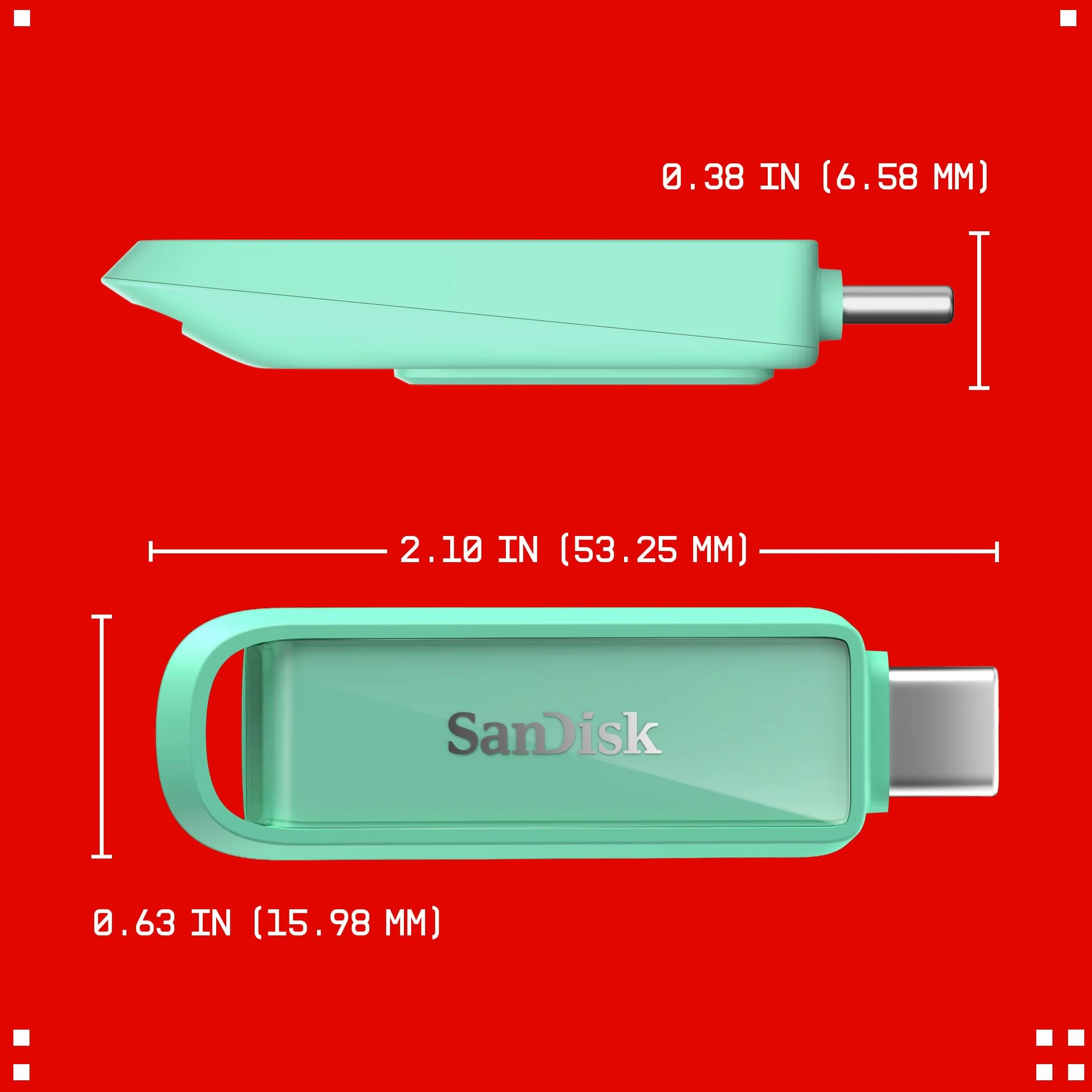 SanDisk Phone Drive z USB Type-C 512 GB (do telefonu, do smartfonów, tabletów i komputerów, prędkością 150 MB/s, Wykonuj automatyczne kopie, Dzięki odzyskiwaniu) - Seafoam Green