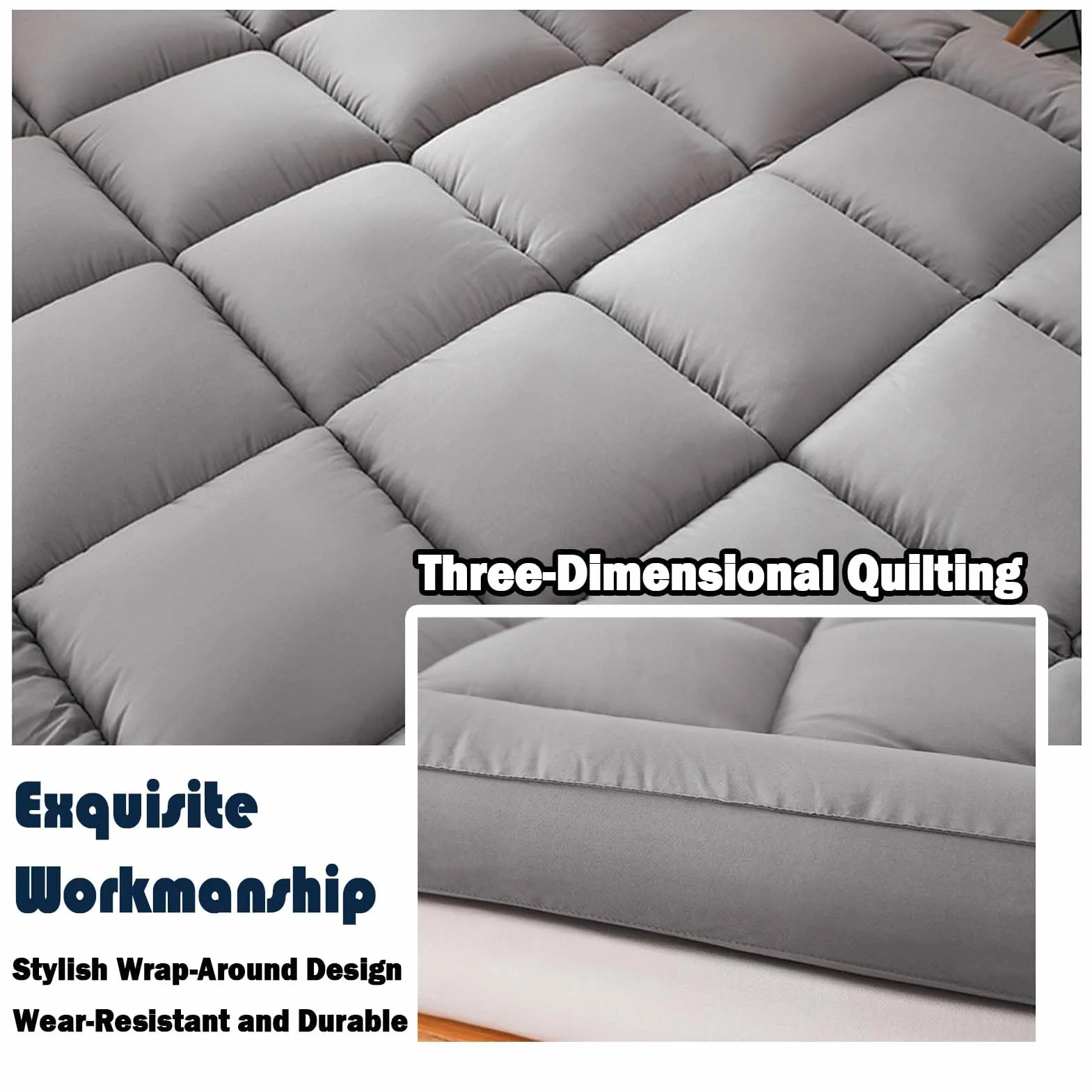 Futon Materac z wiązaniami, japoński materac tatami, składany materac typu queen, wolnostojący, materac podłogowy, przenośny materac (120 x 200 cm, szary)
