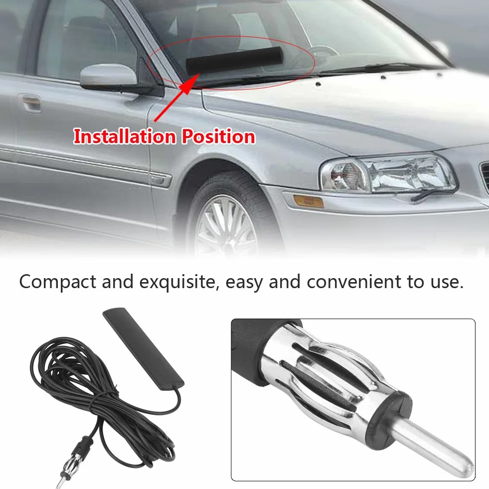 Akozon Universal Car FM Radio Antena Patch Antena Antena Mocowanie 5M Kabel