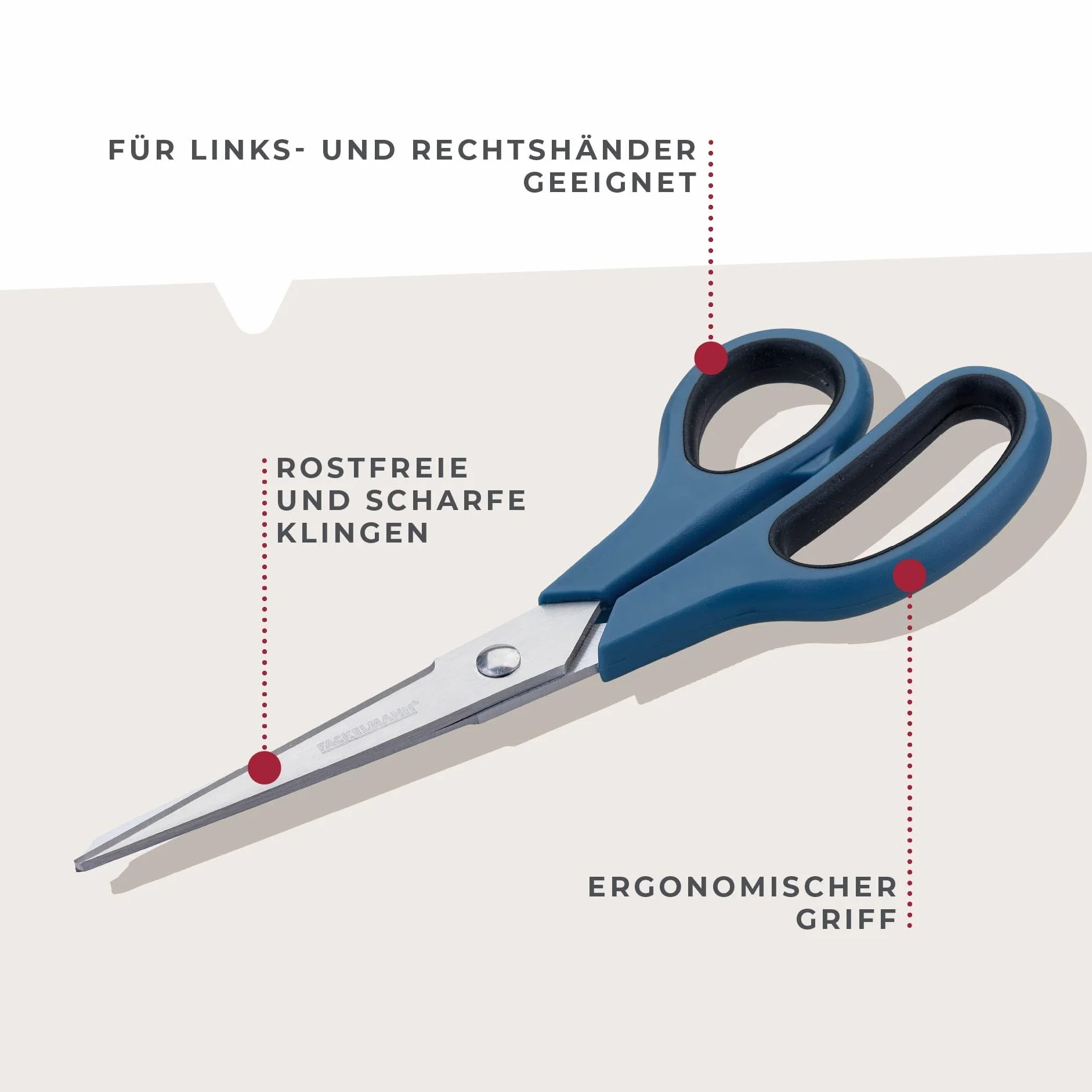 Fackelmann Nożyczki Essential do kuchni, gospodarstwa domowego i miejsca pracy – ostre, nierdzewne ostrza, ergonomiczny uchwyt, ciemnoniebieskie, 20 cm