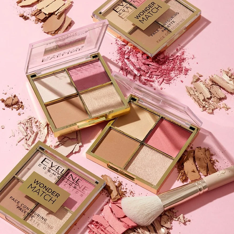 Eveline Cosmetics Wonder Match wielofunkcyjna wegańska paleta do twarzy z bronzerem, różem, rozświetlaczem i pudrem utrwalającym – o zapachu czekolady