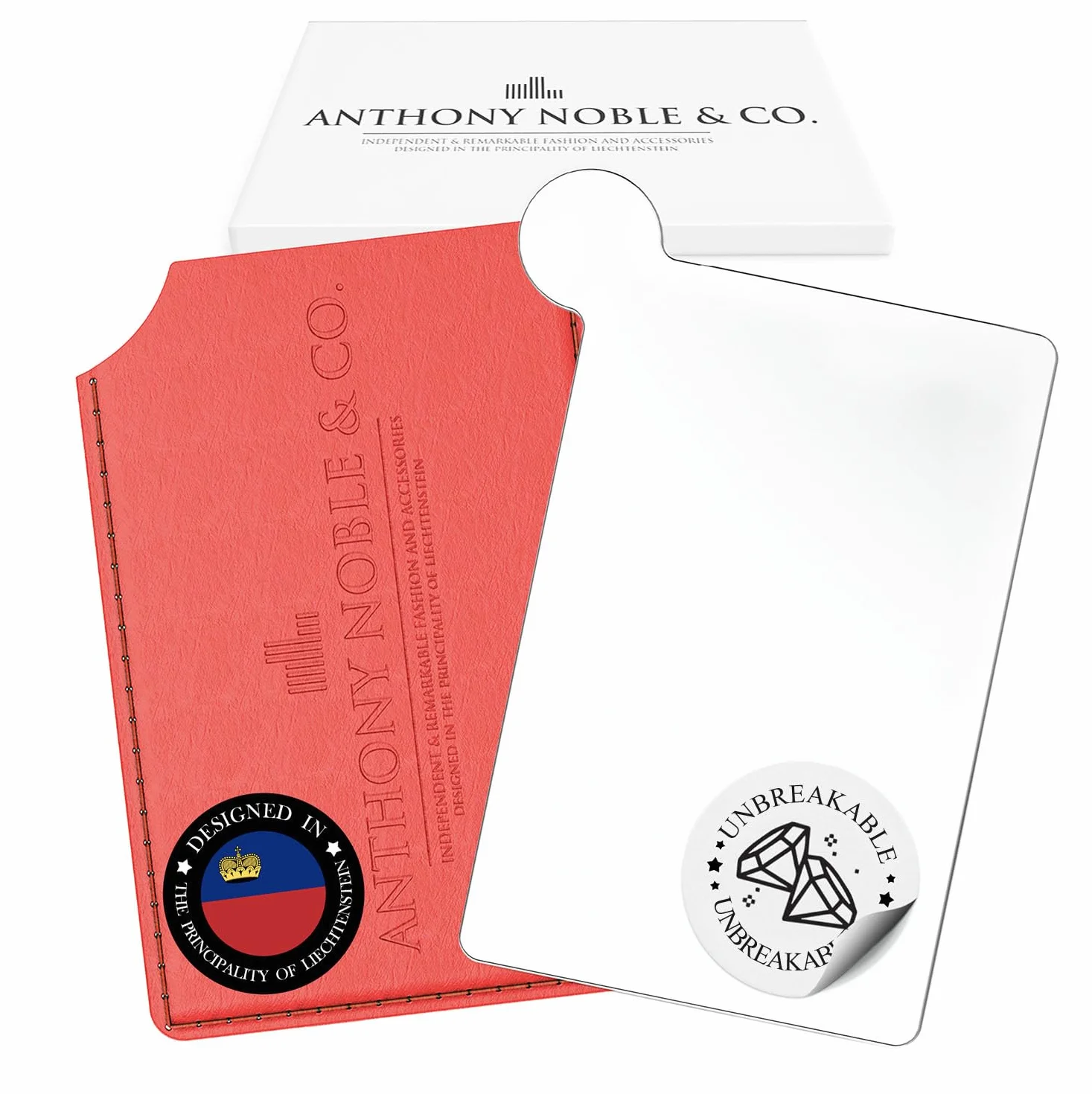 Anthony Noble & Co. Taschenspiegel in Kartenformat mit Griff, Schminkspiegel, robuster Metallspiegel, Handtaschenspiegel, Kleiner Spiegel (Kartenformat mit Griff), Reisespiege