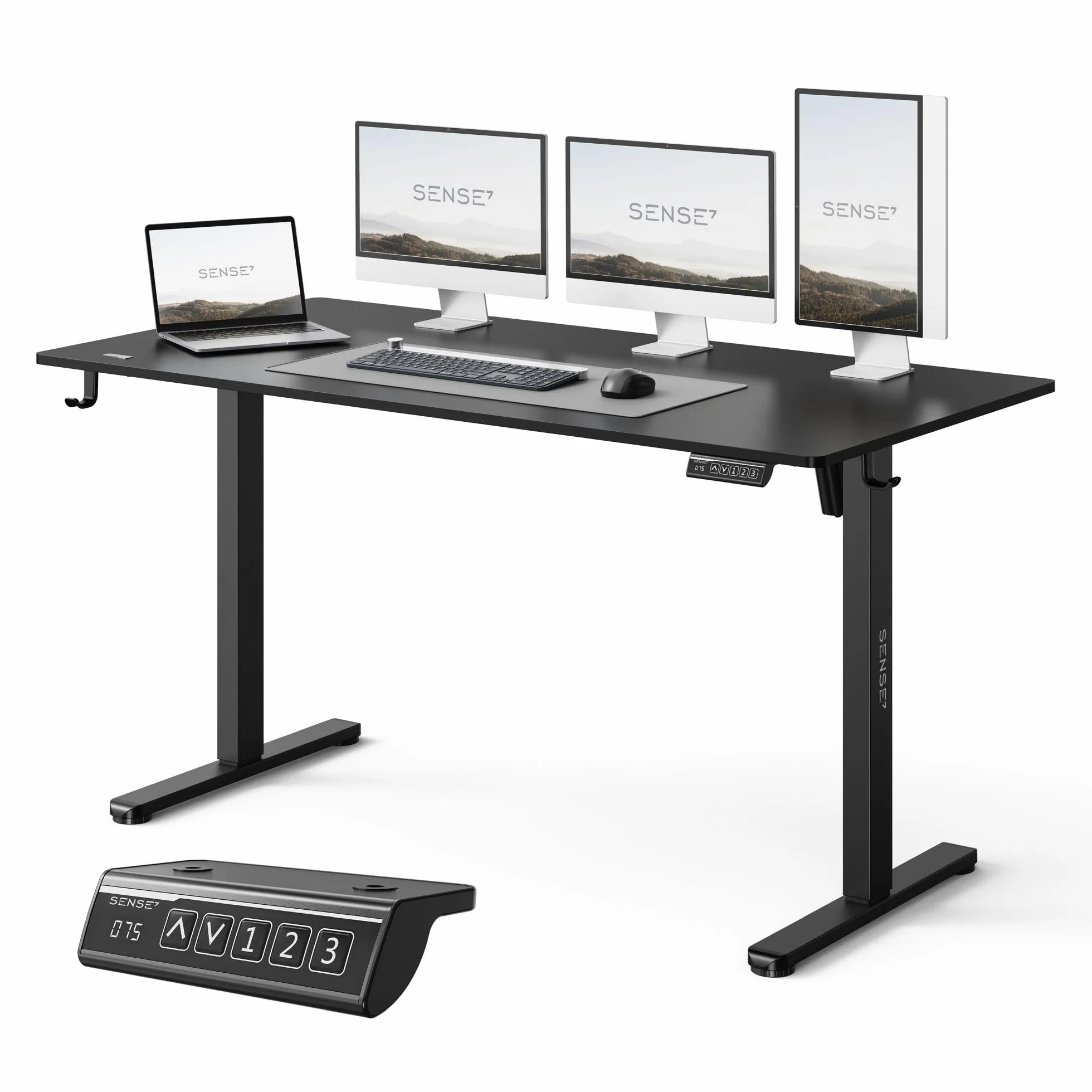 SENSE7 Nojo Light Czarne Biurko Elektryczne 140x70cm 70kg Pamięć Ustawień Cichy Silnik