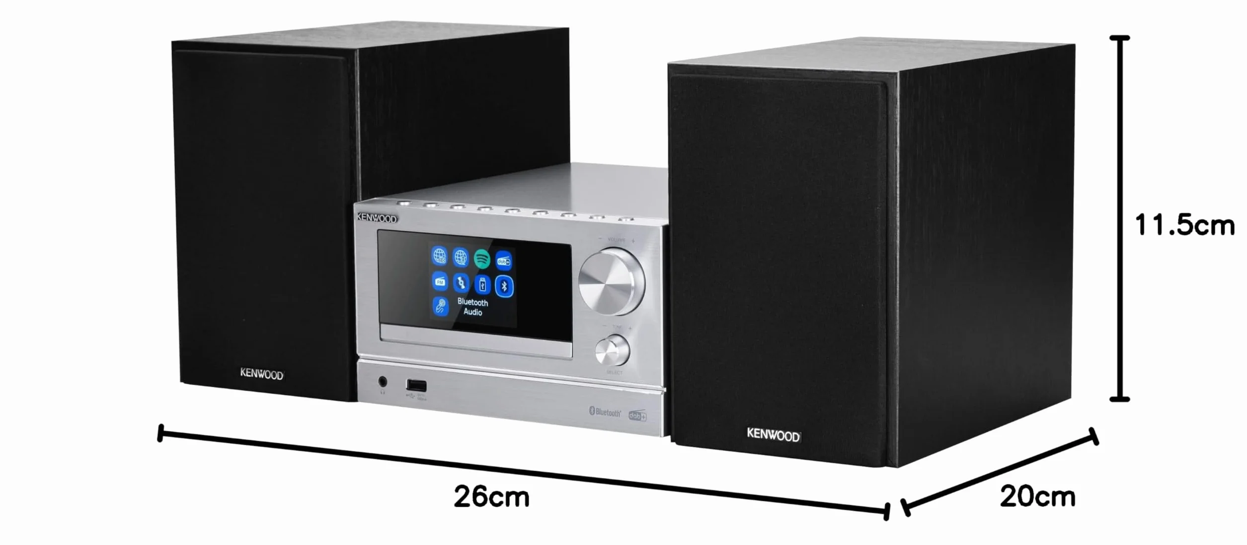 KENWOOD, M-7000S Micro HiFi stereo z odbiornikiem radia internetowego, DAB+ lub FM, odtwarzaczem CD i gniazdem USB, połączeniem ze Spotify i Bluetooth, odtwarzaczem podcastowym, funkcją radiobudzika,