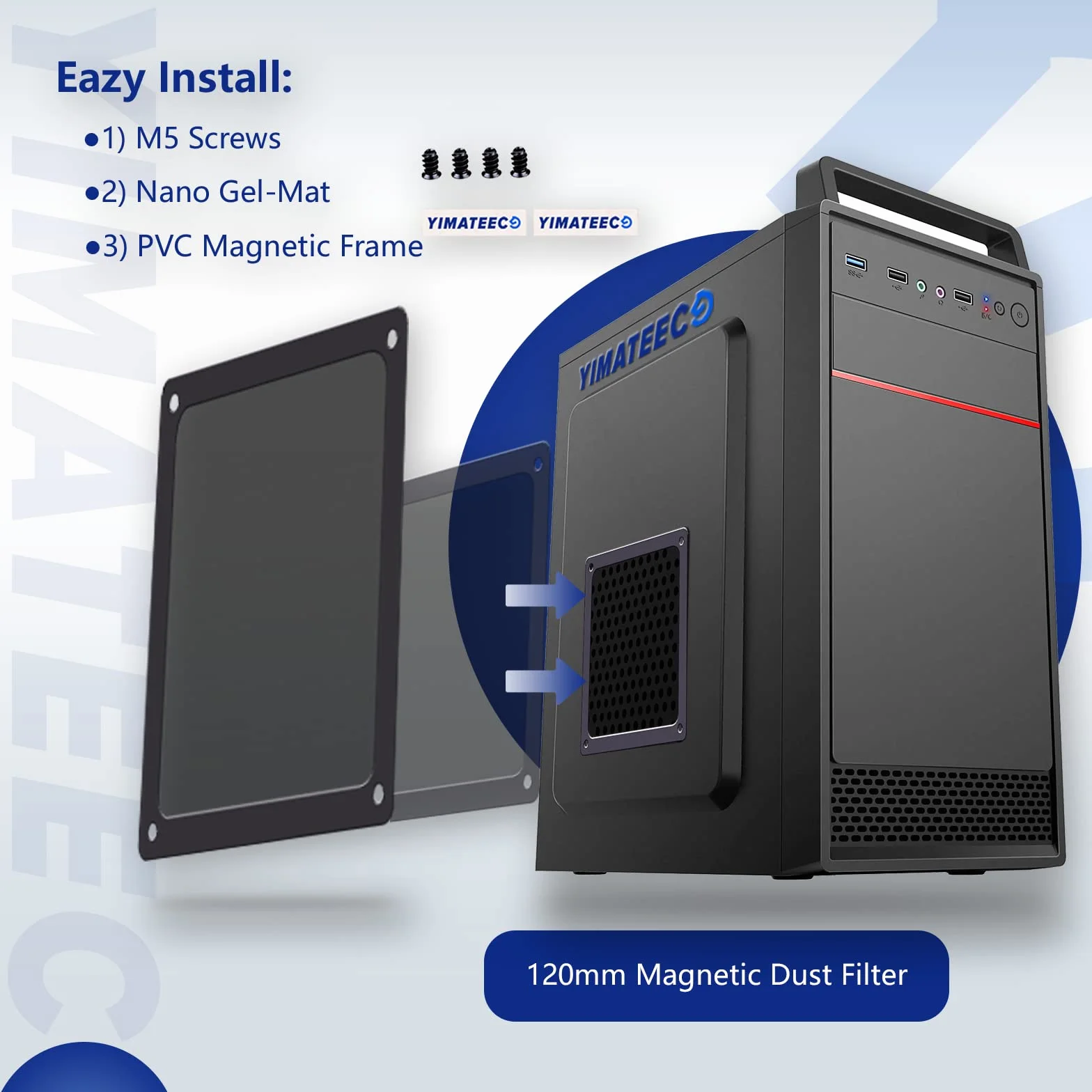 PC Filtr przeciwpyłowy Magnetyczny filtr wentylatora 120 mm, 5 szt. Nylonowy filtr przeciwkurzowy do obudowy komputera Filtr chłodzący komputera PC (Nyl, 120x120 mm, 5 szt., Czarny)