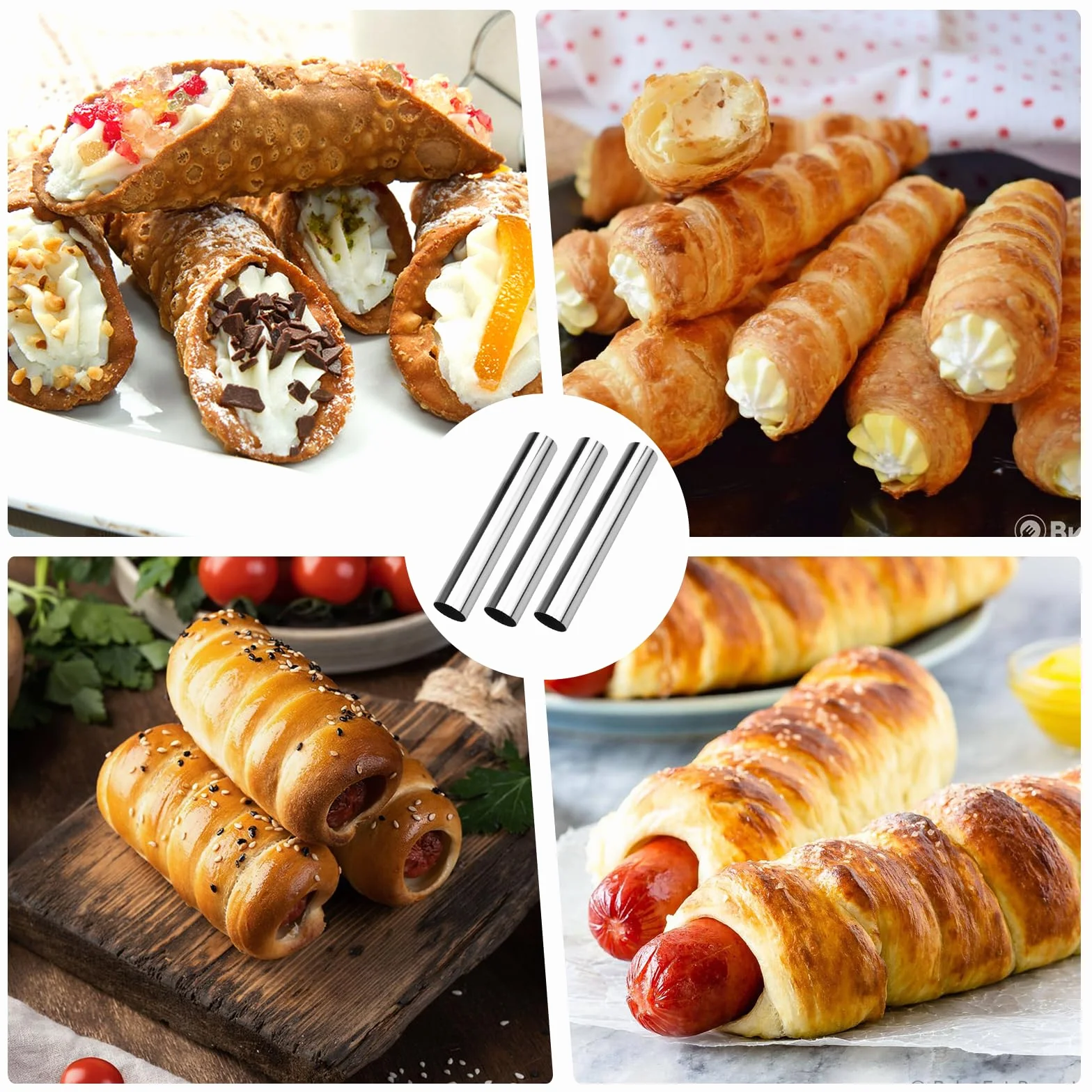 12 sztuk foremek do pieczenia Cannoli ze stali nierdzewnej, 12 x 2 cm, ze szczotką do czyszczenia, zapobiegające przywieraniu, do loków cannoli
