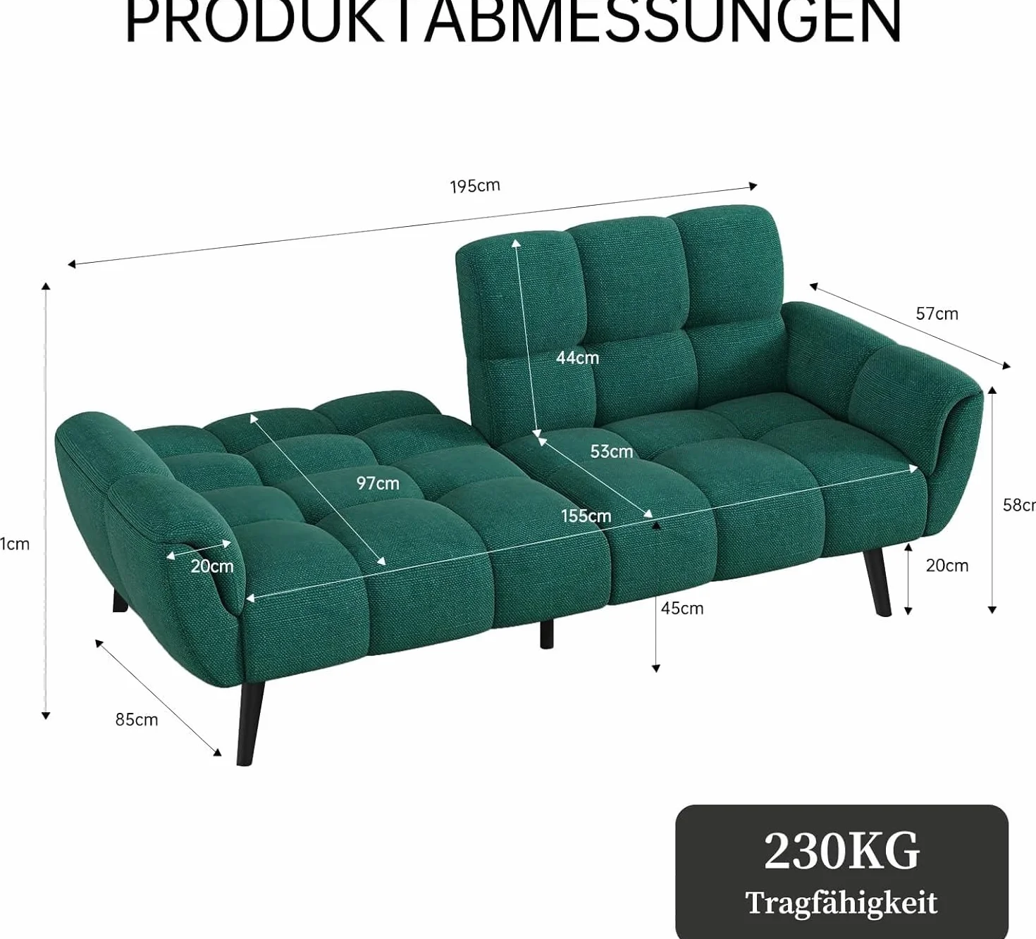 JIEXI Futon 195cm Modern Linen Sofa Bed with Adjustable Backrests Yellow 4 in 1 Convertible