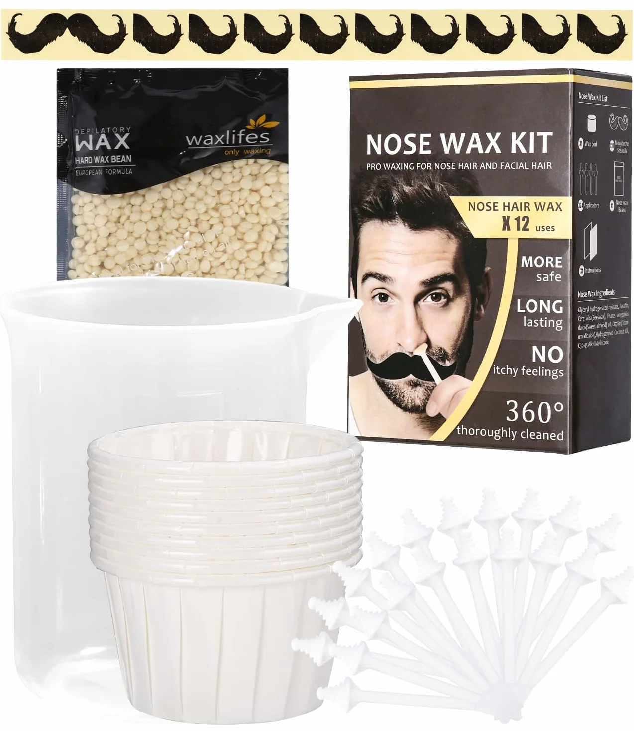 Zestaw do Wosku do Nosa Uniwersalne Aplikatory,zestaw do woskowania nosa dla mężczyzn i kobiet,00 g wosku,20 aplikatory,10 szablonów nustanche,bezbolesny zestaw do depilacji w nosie,szybki bezbolesny