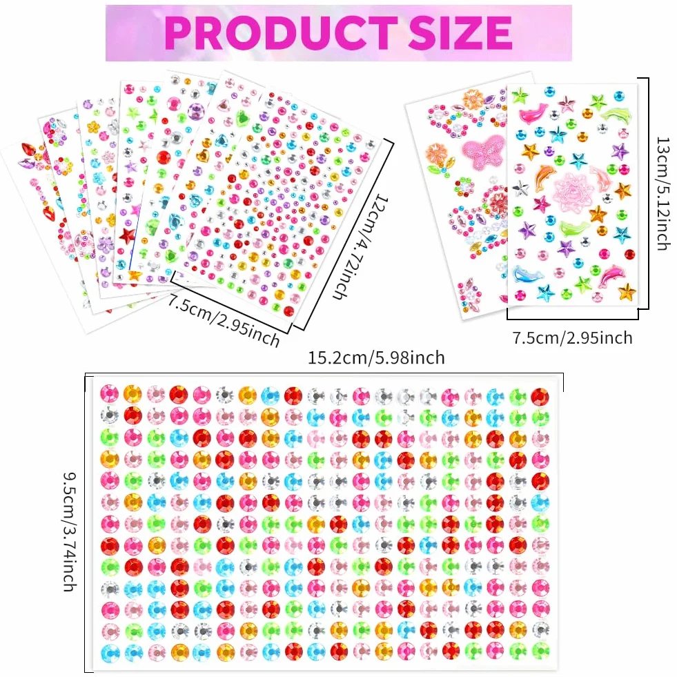 Vicloon 2300+ brokatowe naklejki na twarz do dekoracji twarzy 10 sztuk diamentowych brokatowych naklejek samoprzylepnych na twarz do dekoracji paznokci dla dzieci DIY DIY karty
