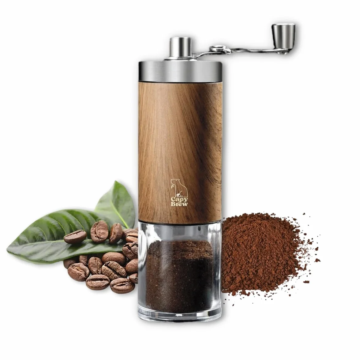 Ręczny młynek do kawy z ceramicznym żarnem i składaną rączką | Zmiel własne ziarna kawy do French Press, moka i espresso | Lekki, cichy i trwały | Drewniany wygląd