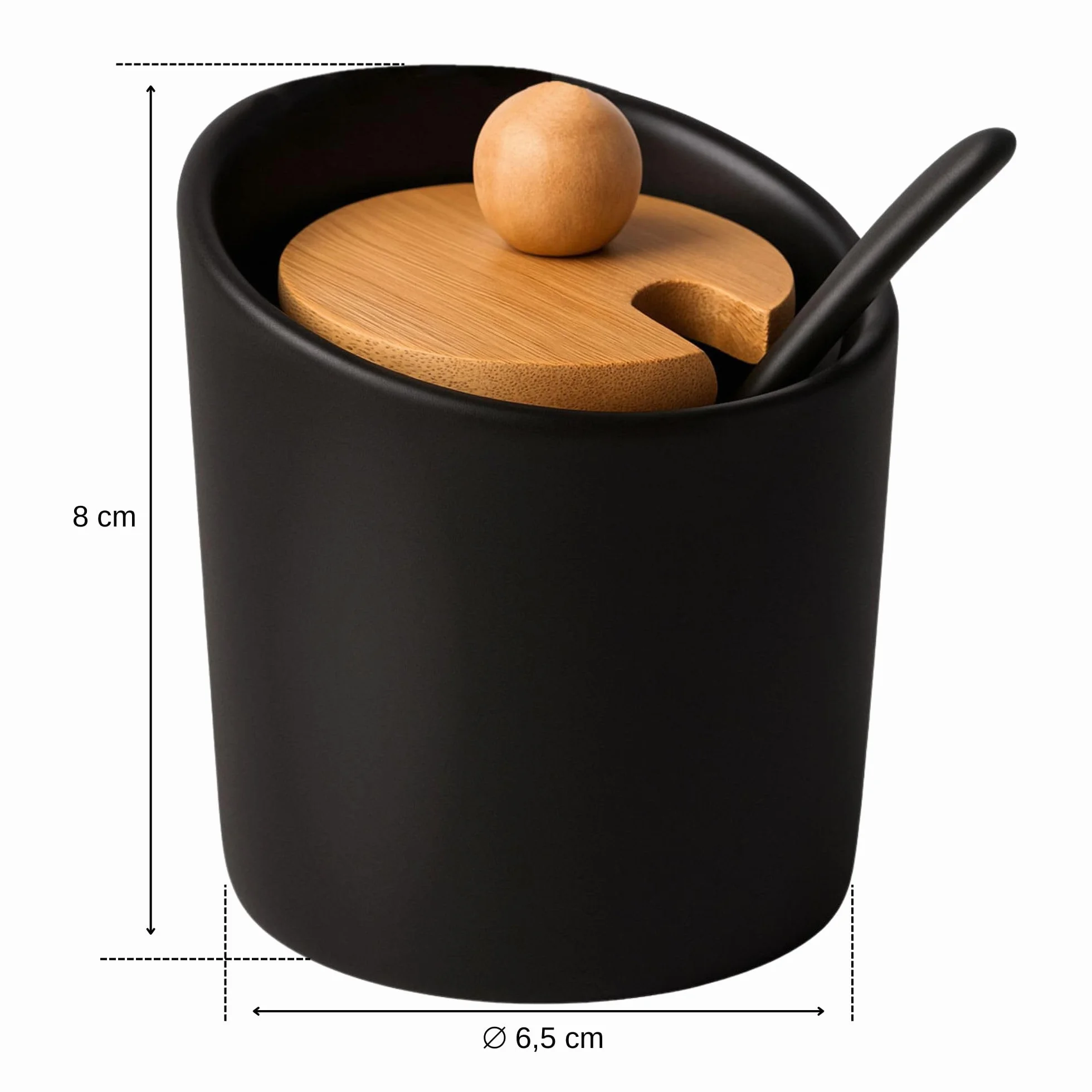OMAGO® Cukiernica czarna bambus ceramina z łyżeczką
