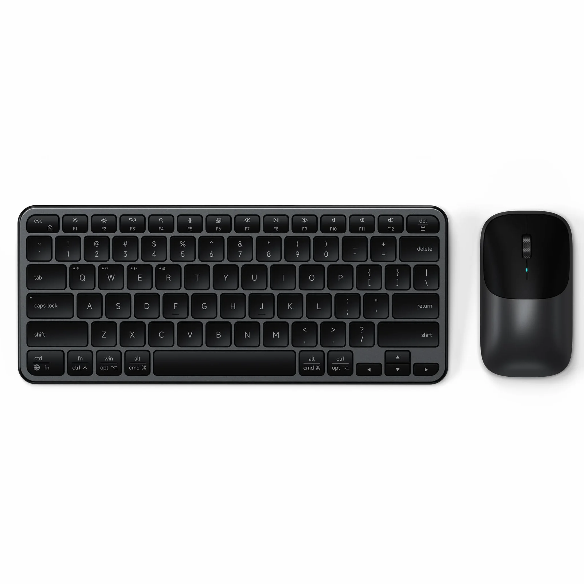 SATECHI Bezprzewodowa Klawiatura i Mysz Combo, 𝗨𝗦 𝗤𝗪𝗘𝗥𝗧𝗬 𝗟𝗮𝘆𝗼𝘂𝘁, Slim CEX1 z Wielourządzeniowym Parowaniem Bluetooth i Łącznością USB-C, Czarny Kosmiczny