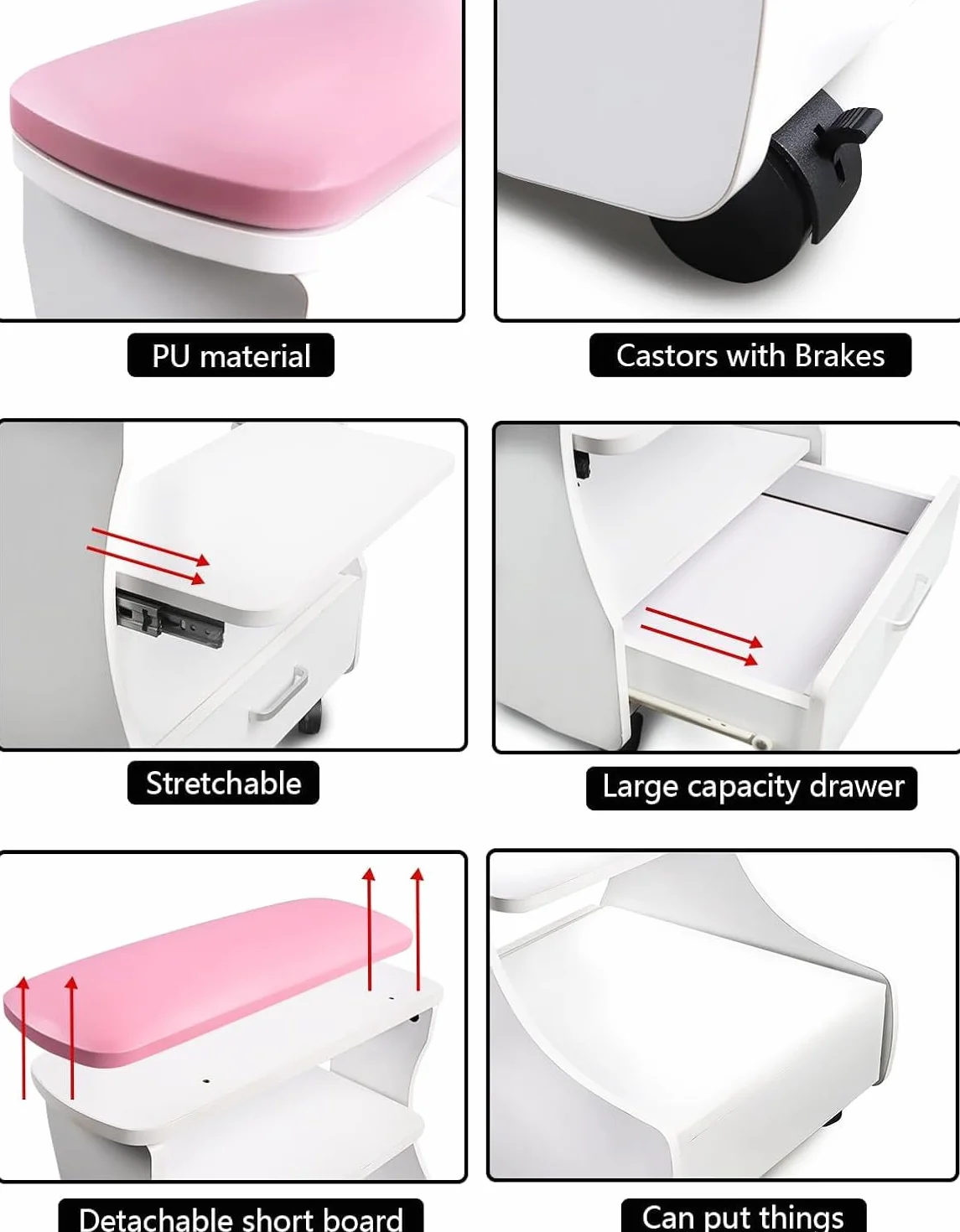 Kalolary Pedicure Foot Rest, Manicure Foot Rest with Wheels Pu Skórzana domowa piękno podnóżka podnośnik stołek stołowy do łatwego użycia salonu domowego
