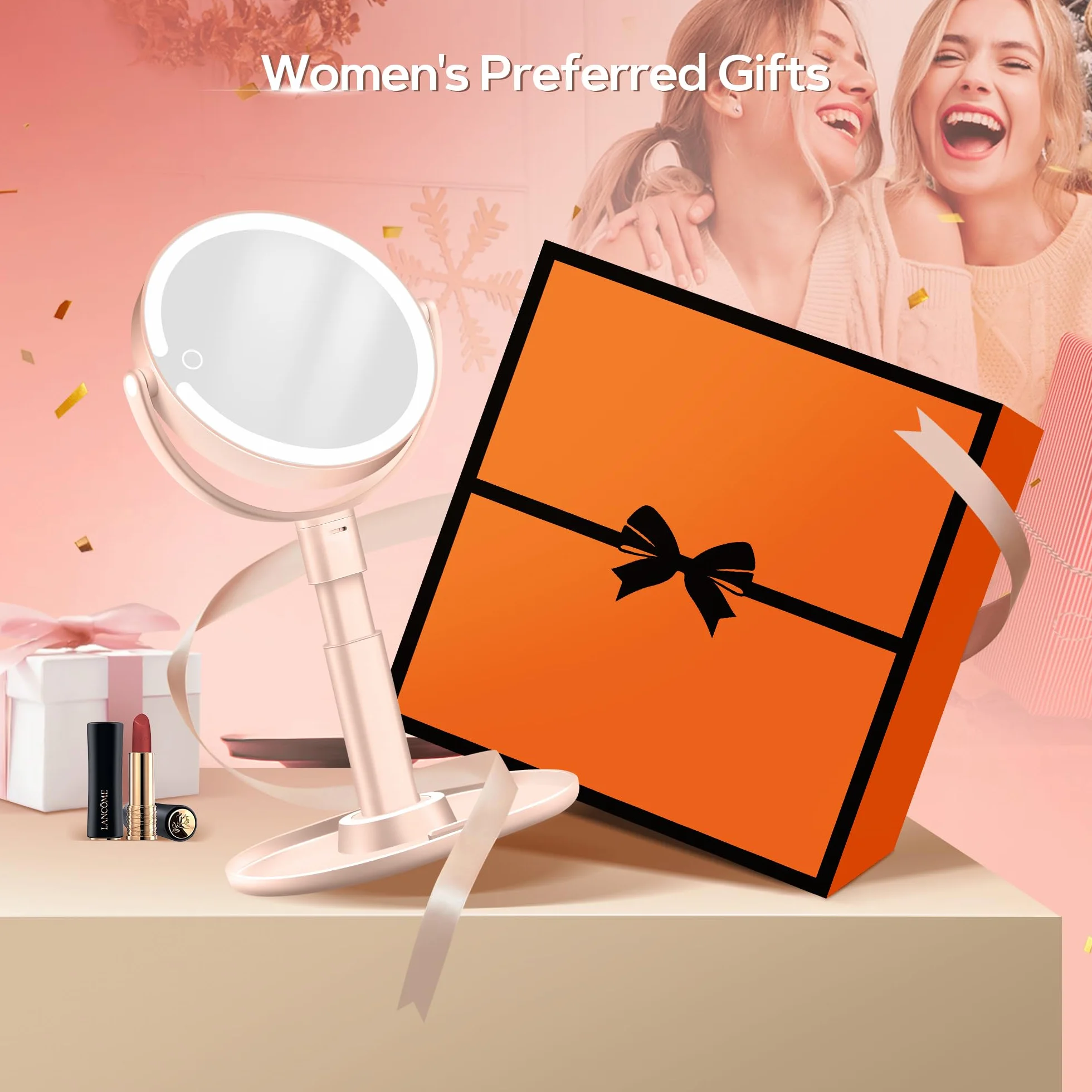 B Beauty Planet Podświetlane lustro do makijażu, 20 x powiększające, 3 kolorowe światło, ściemniane diody LED i regulacja wysokości, 2-stronne lusterko kosmetyczne do łazienki, prezent dla kobiet