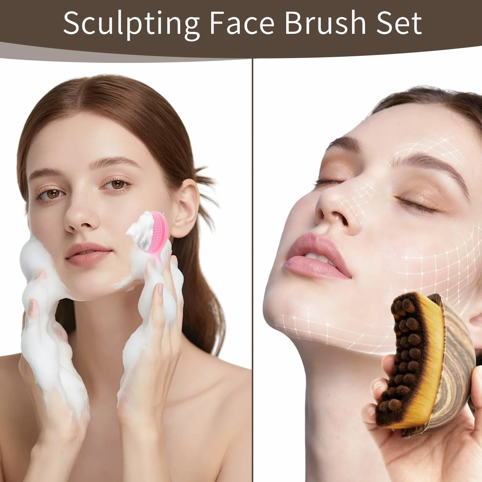Lymphbürsten Gesicht - 4 Stück Professionelle Gesichtslymphdrainage Bürste für Straffere Haut, Tiefenreinigung und Entspannung für Unterwegs i Zuhause
