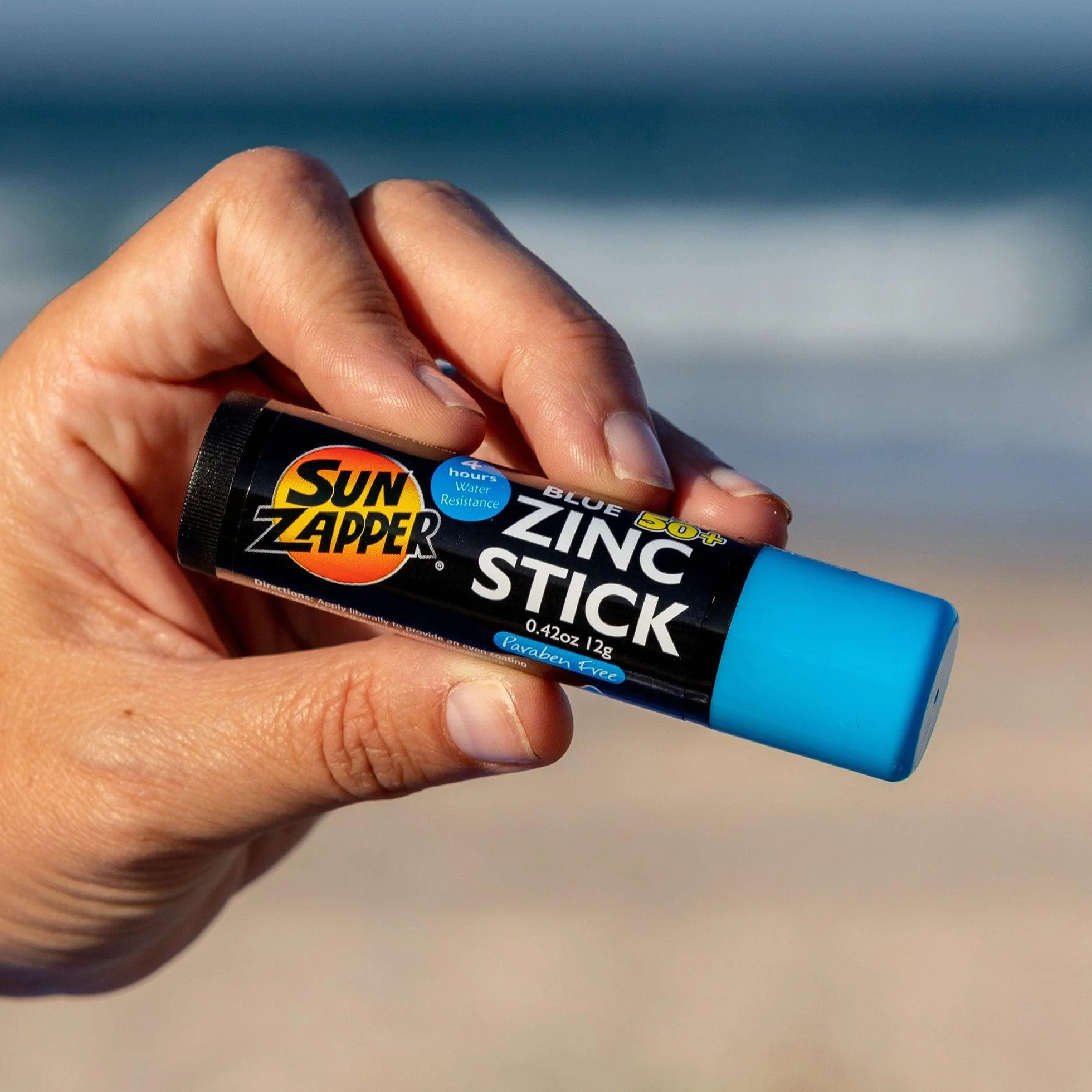 Sun Zapper Kij przeciwsłoneczny z tlenkiem cynku – niebieski SPF 50+ – wodoodporny filtr przeciwsłoneczny o szerokim spektrum działania do twarzy – 12 g – odpowiedni dla dorosłych i dzieci