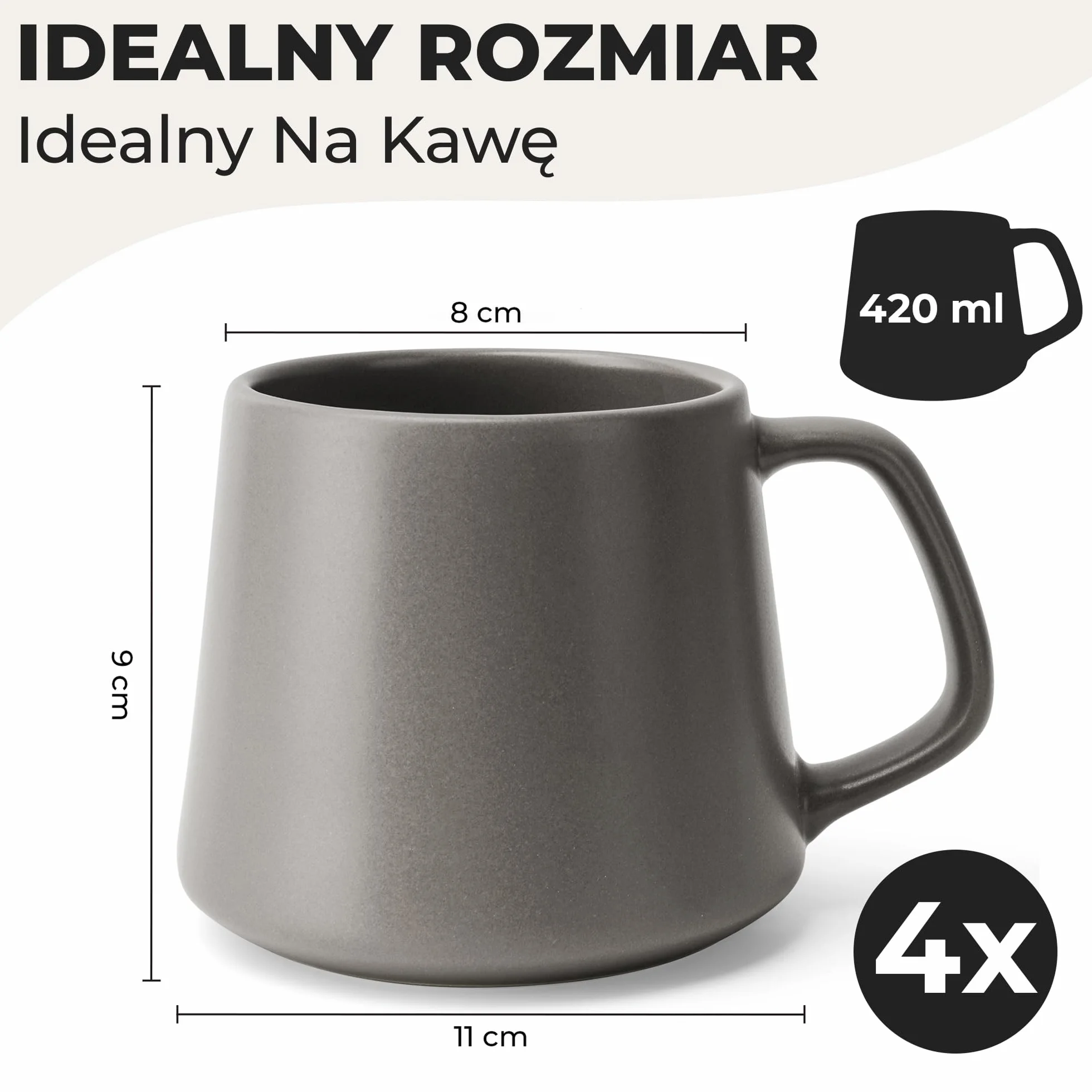 Zestaw Filiżanek do Kawy 4 szt. Ceramiczne 420 ml do Cappuccino Herbaty Espresso Odporny na Mikrofalówki