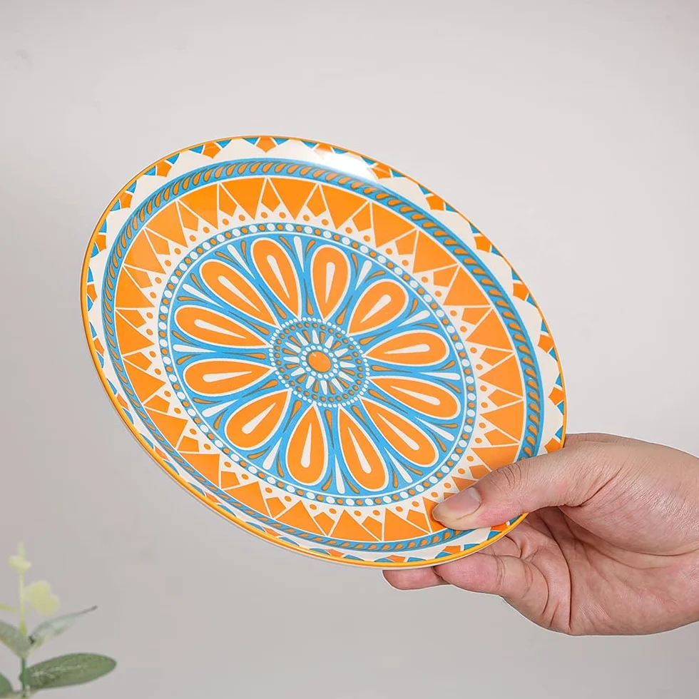 Talerze obiadowe - porcelanowy talerz deserowy - zestaw 6 wielokolorowych talerzy do sałatek | owoce, przekąski, śniadanie - 20,3 cm