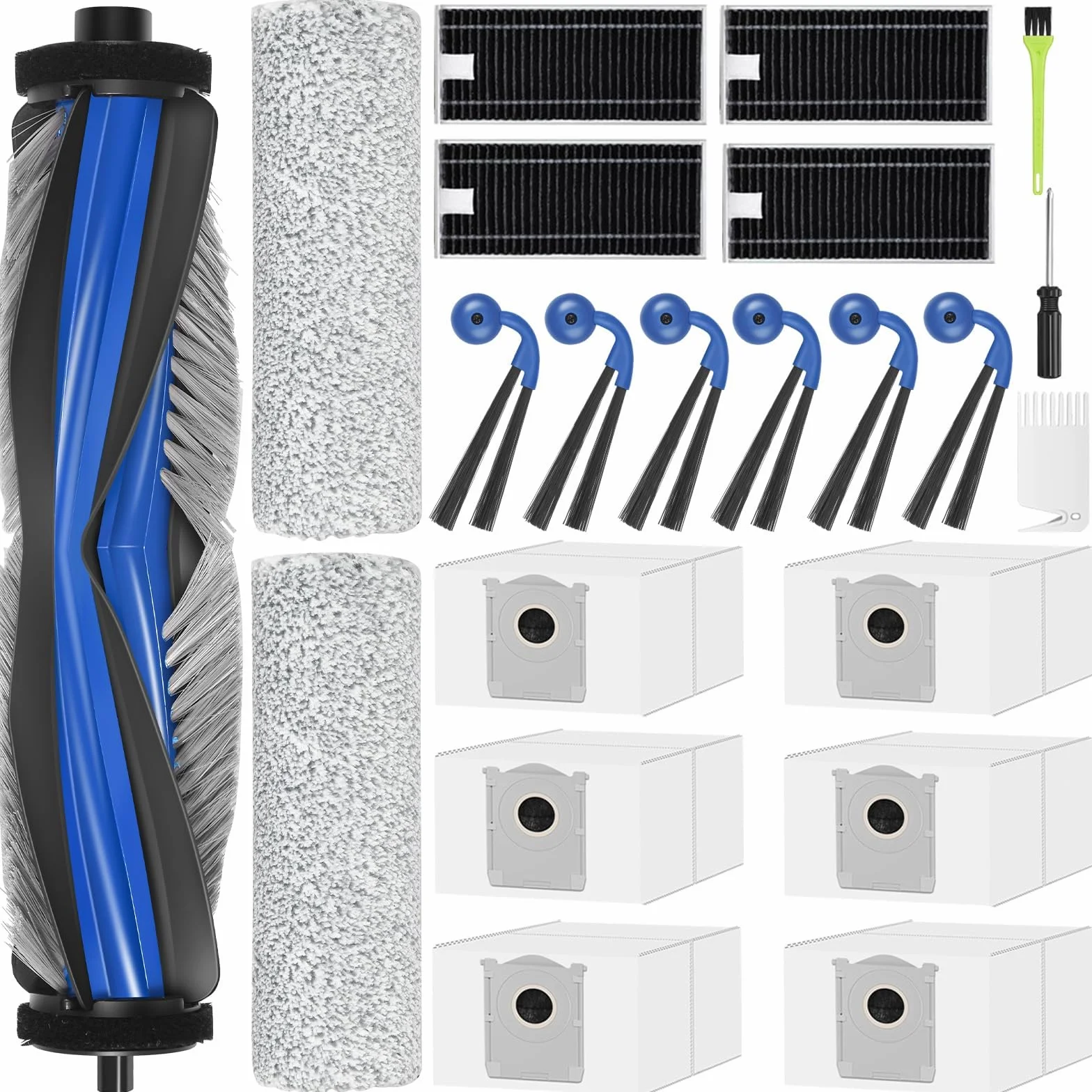 X9 Pro Omni akcesoria do Ecovacs Deebot X9 Pro Omni / X9 Omni części zamienne X9 zestaw akcesoriów z 4 workami do kurzu, 4 filtrami, 1 główną szczotką, 2 wałkiem do wycierania, 6 bocznymi