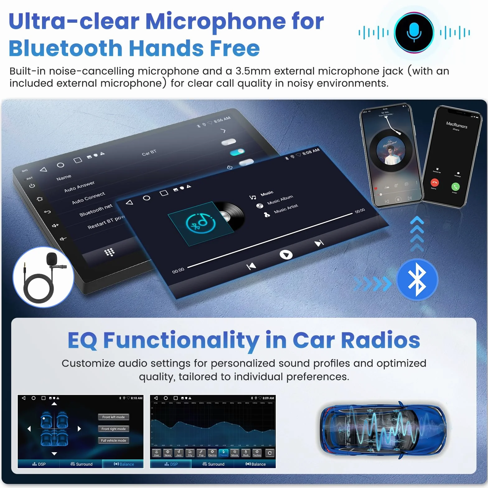 Inefala 2G+64G Android Car Stereo do Peugeota 107/Toyoty Aygo/Citroena C1 2004-2014, 10-calowy ekran dotykowy Bluetooth Car Stereo z bezprzewodową funkcją CarPlay i Android Auto GPS/WiFi/RDS/mikrofon