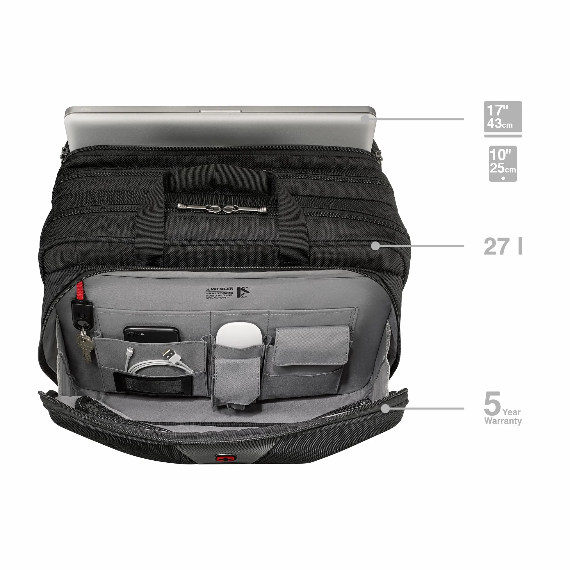 WENGER Legacy torba na laptopa, notebook, aktówka, organizer, dla kobiet i mężczyzn, do biura, na podróż służbową, uniwersytet, czarny/szary, Nachhaltig, Torba na laptopa 17" - duża