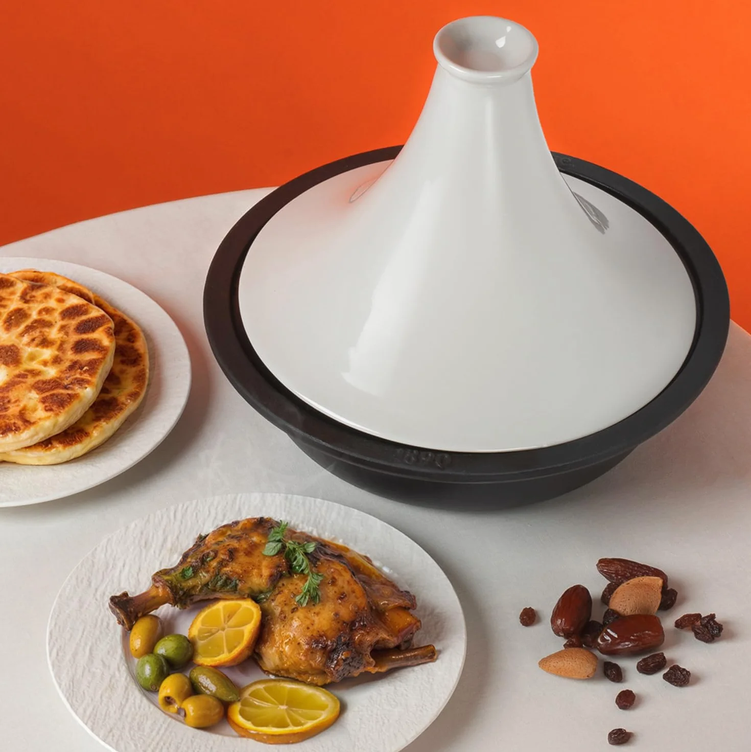 Tażin z emaliowanego żeliwa ASILAH, miska, pokrywka, tadżiny i kuskus, pojemność 2,5 l, beżowy