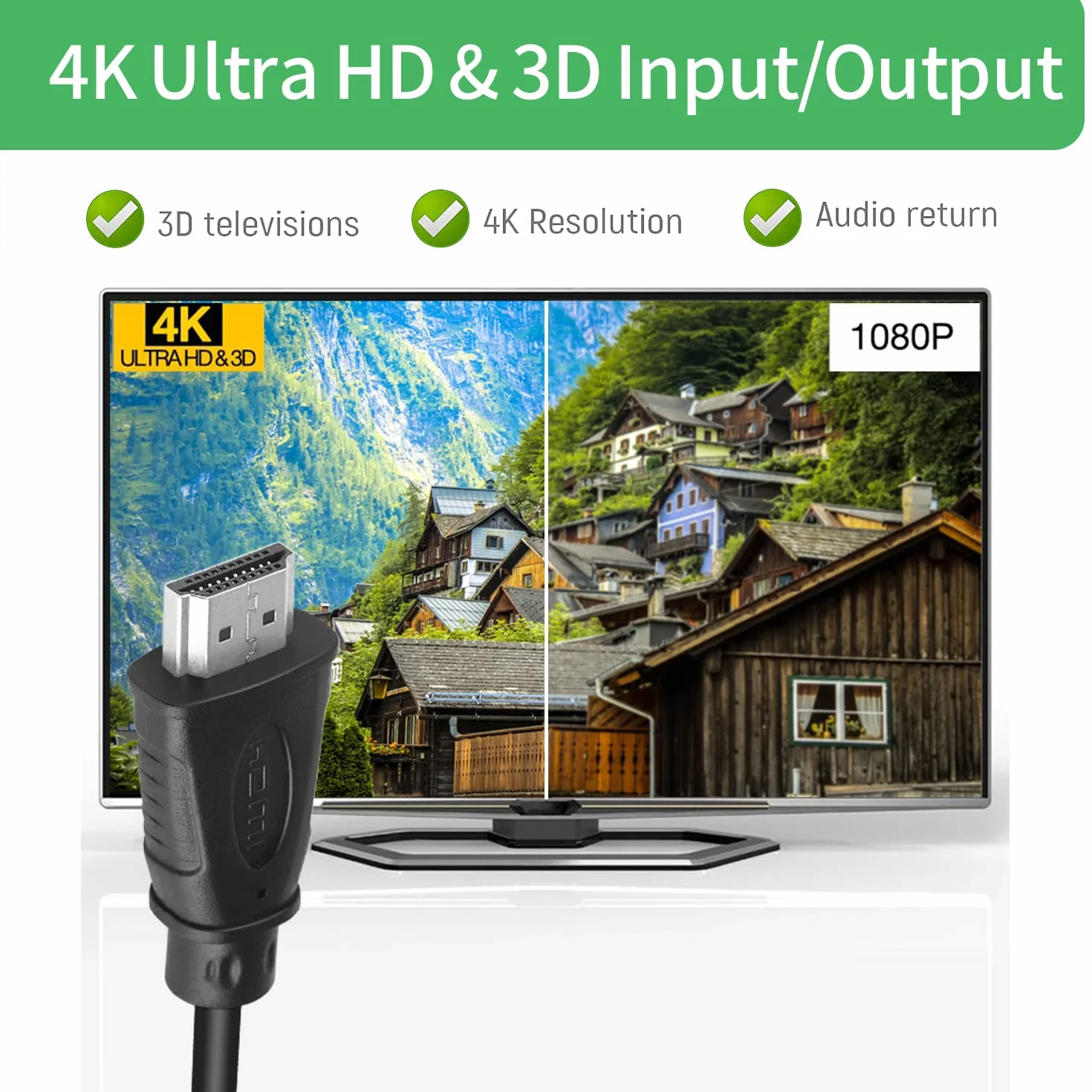 Zestaw 2 kabli HDMI 4K Ultra High Speed 0,25 m, OD 5,0 mm
