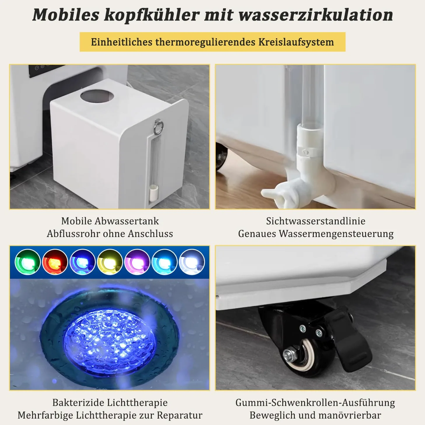 head spa umywalka, japońskie wyposażenie spa, mobilny szampon ze zbiornikiem na wodę 60 l, 4 uniwersalne kółka, miska do szamponu, kolor biały