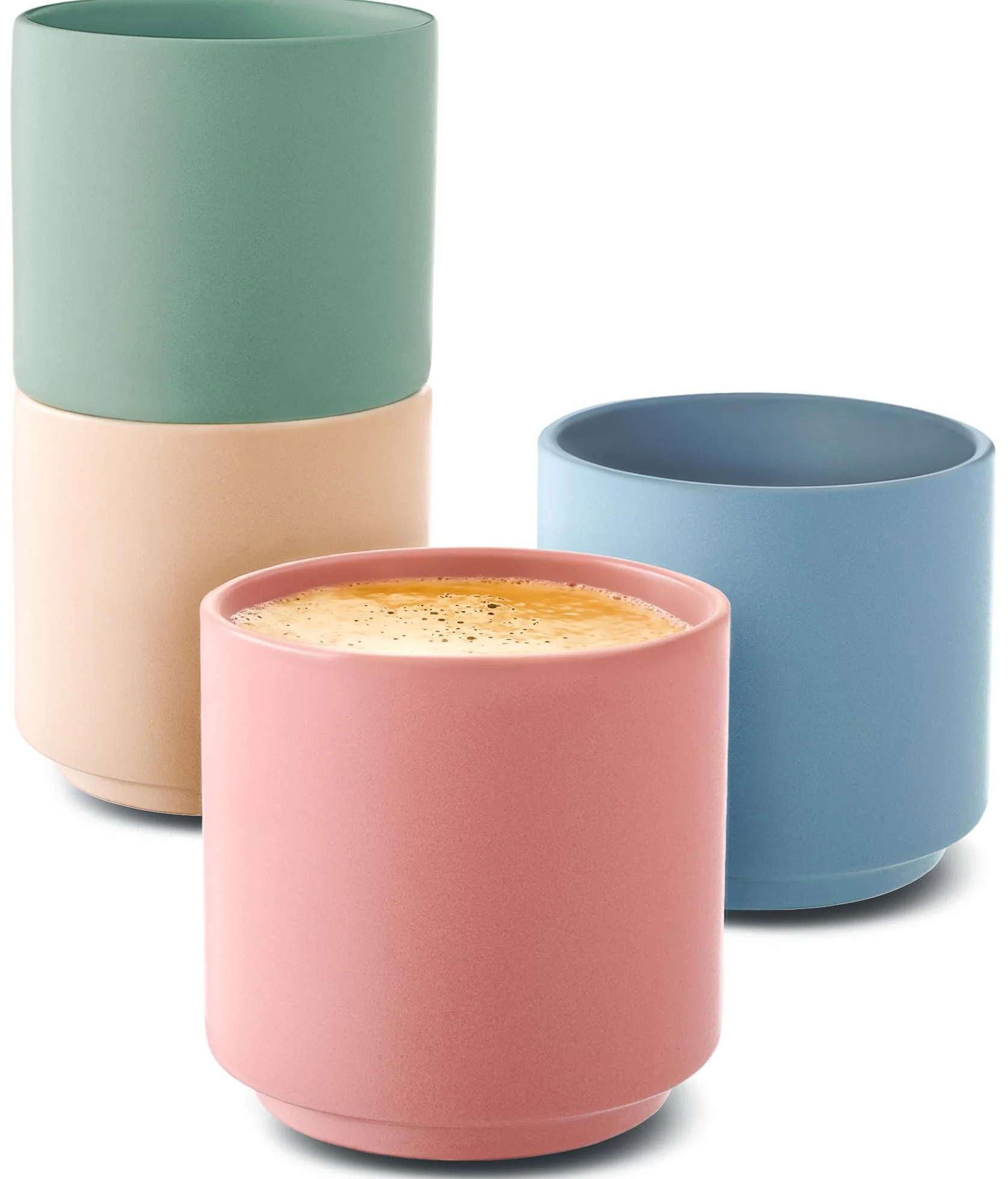 Cosumy Filiżanki do Espresso - zestaw 4 pastelowych filiżanek ceramicznych - minimalistyczny design z możliwością układania w stos - odporne na wysoką temperaturę - grube ścianki - 80 ml