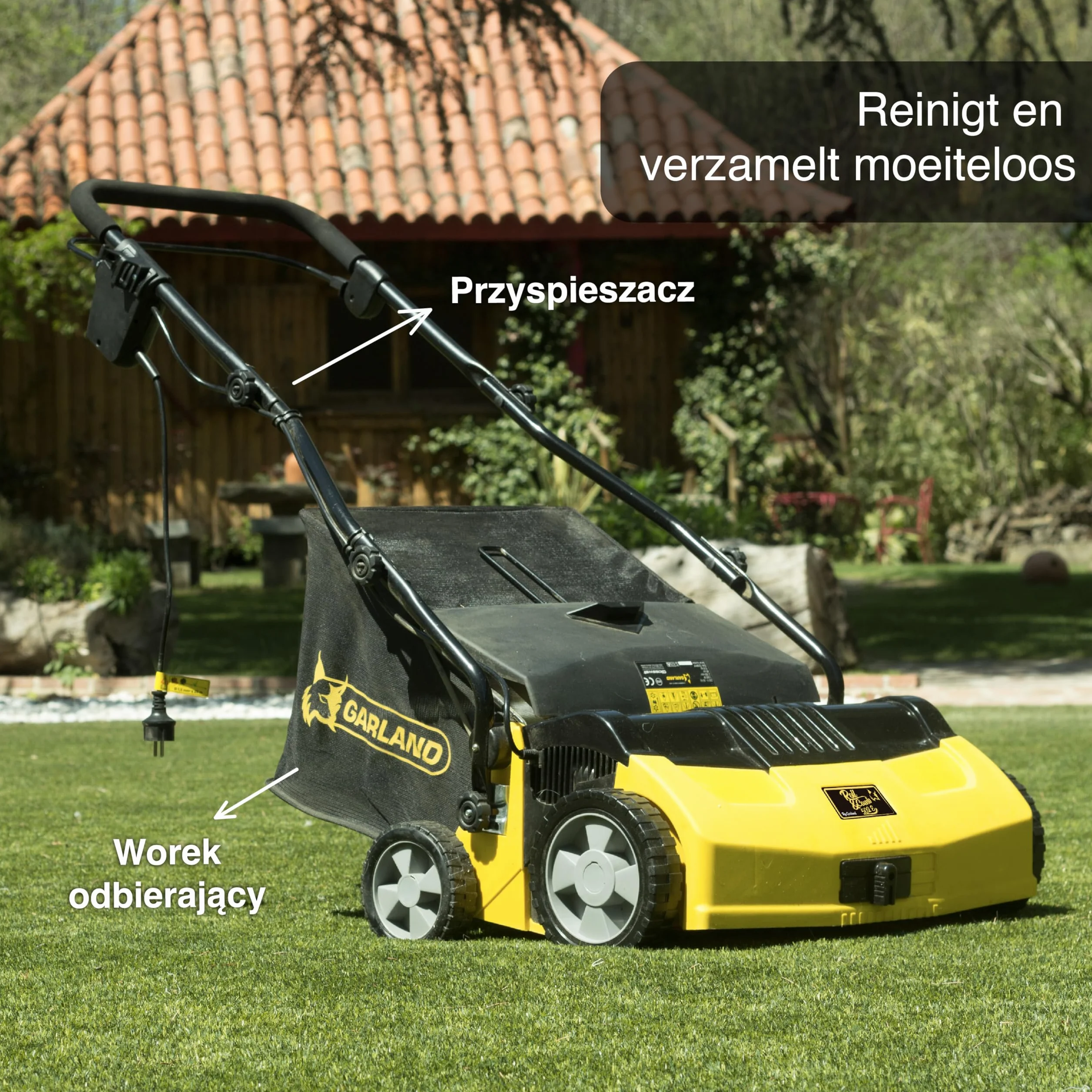 Garland - Zamiatarka do Sztucznego Trawnika Roll&Comb 502E-V19 | Moc 1600 W | Wtyczka Elektryczna - Szerokość Robocza 40 cm - Regulowana Składana Kierownica - Worek Zbierający 40 l