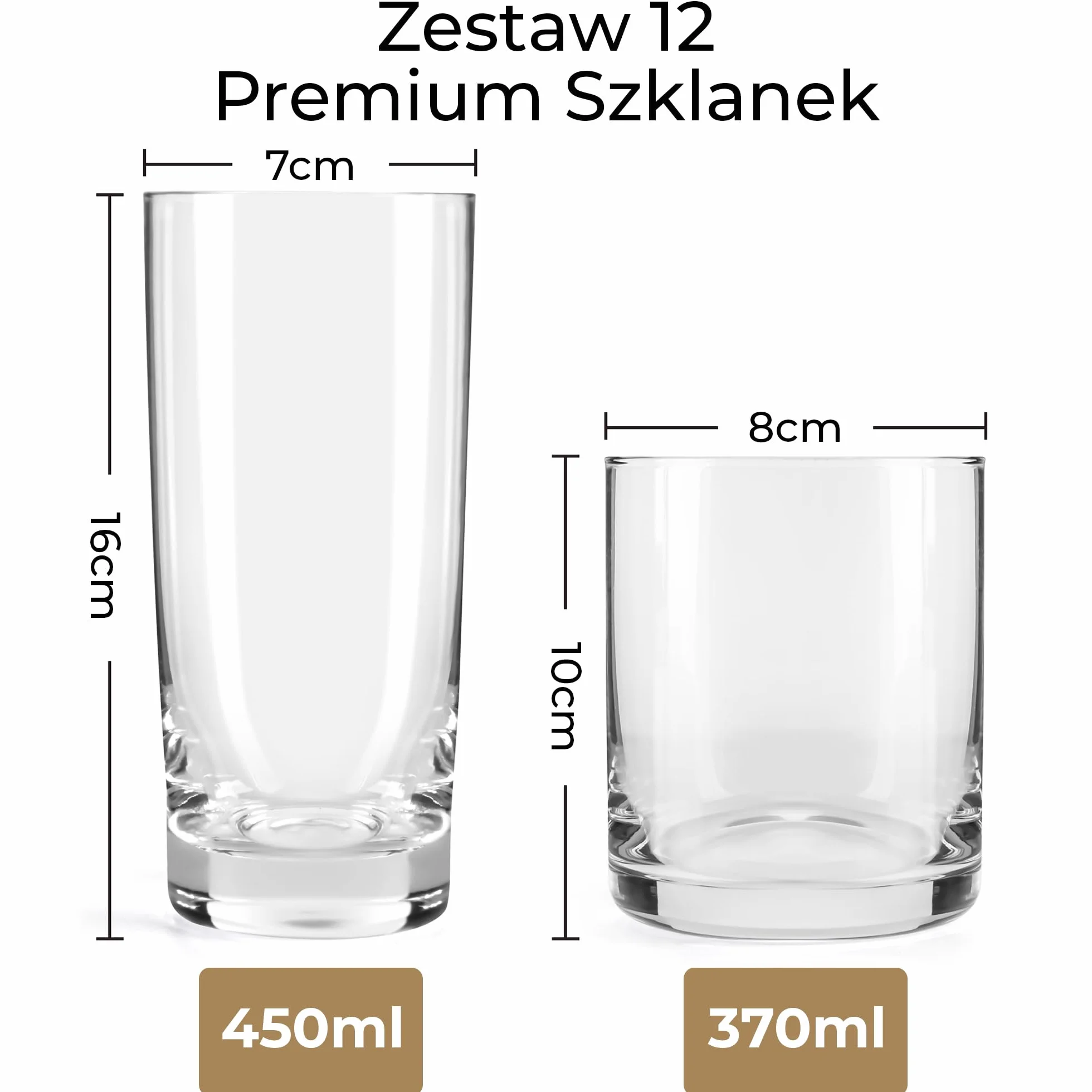 Zestaw Szklanek do Picia 12 szt. 370 ml i 450 ml Szklanki do Wody, Koktajli, Herbaty, Piwa Bezpieczne w Zmywarce