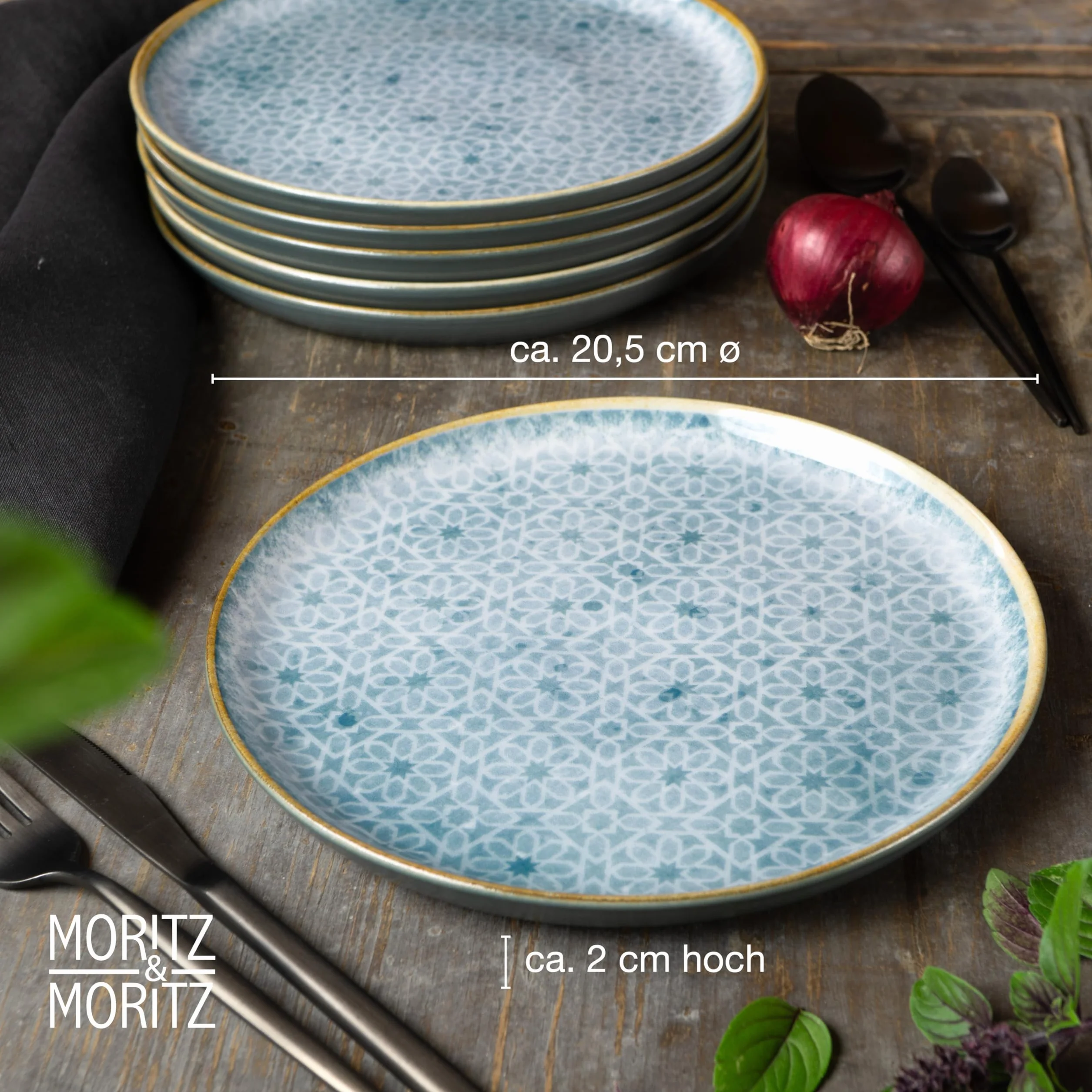 Moritz & Moritz TERRA 6-częściowy zestaw talerzy deserowych Ø 20,5 cm porcelana lazurowy