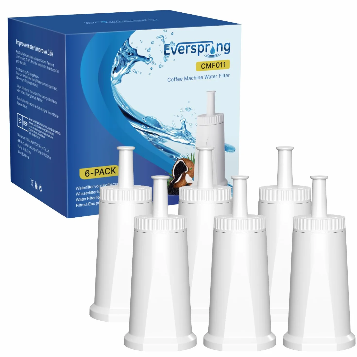EVERSPRING Filtr Wody do Ekspresu do Kawy: Kompatybilny z Sage Barista SES008, SES810, SES880, SES920, SES980, SES990 ekspresem do kawy, certyfikat NSF, 6 Sztuki.